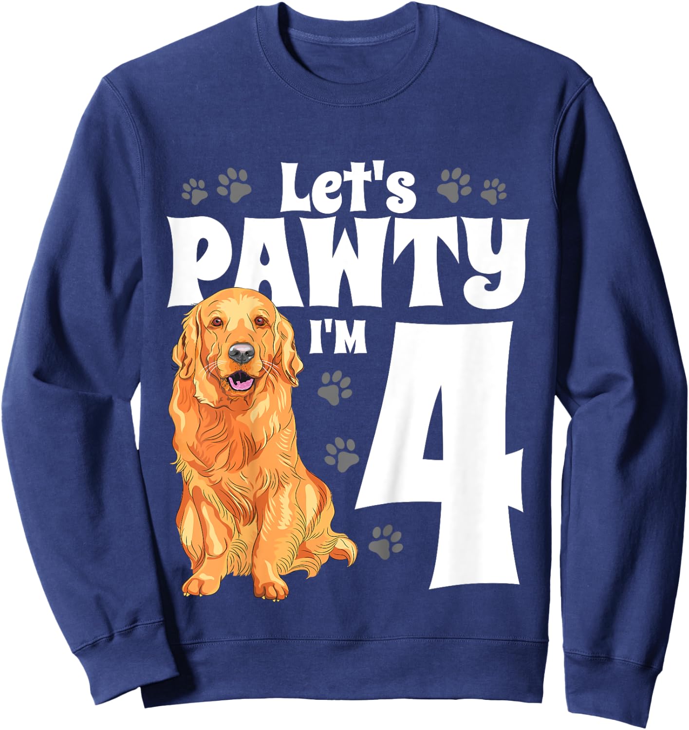 Kids 4 Year Old Golden Retriever Dog Birthday Pawty Dogs 4th Gift Sweatshirt - Sweatshirt | Navy