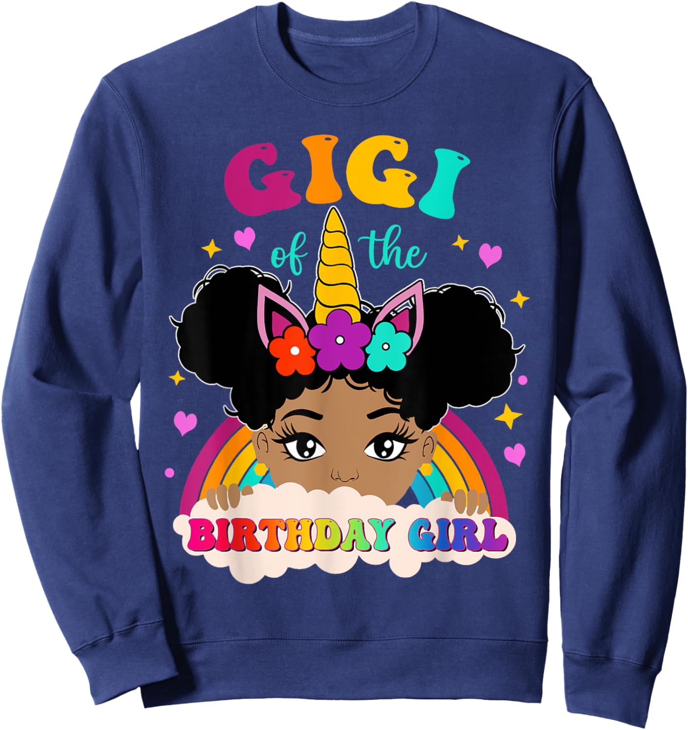 Gigi of The Birthday Girl Rainbow Afro Melanin Unicorn Sweatshirt - Sweatshirt | Navy