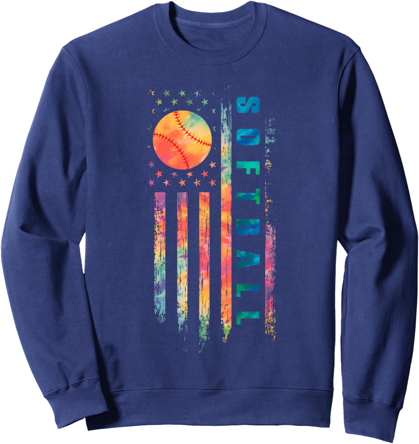 Tie Dye Softball Teen Girls Softball Player USA Flag Sweatshirt - Sweatshirt | Navy