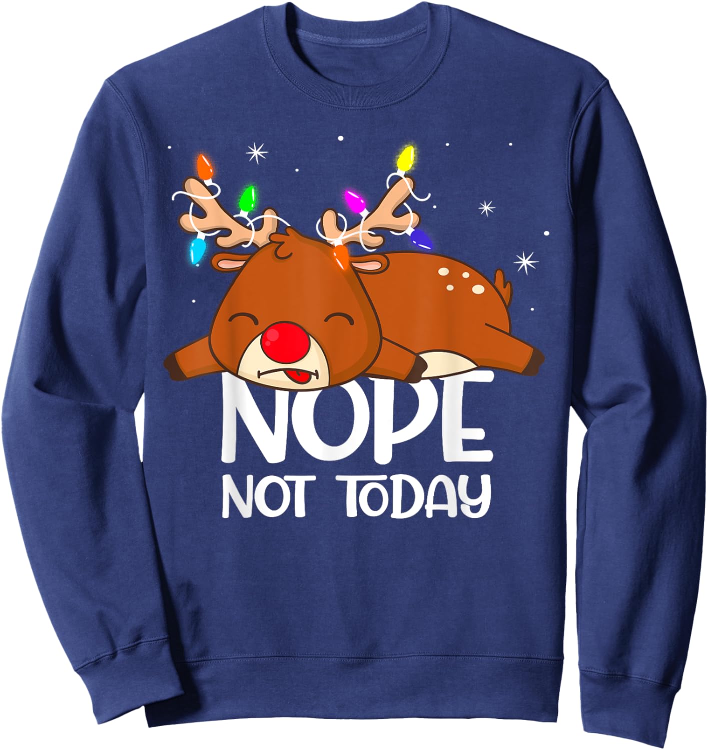 Funny pun lazy reindeer nope boys girls Family christmas Sweatshirt - Sweatshirt | Navy