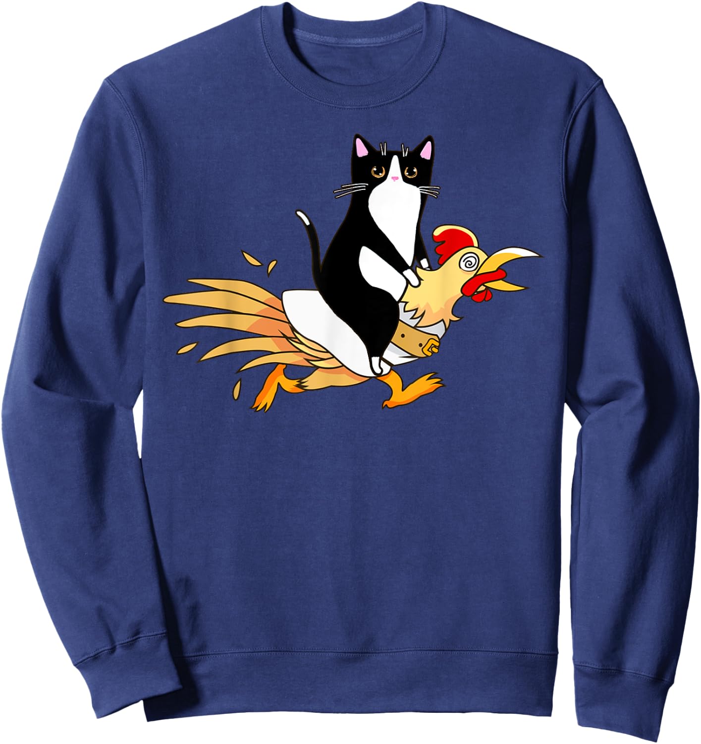 Tuxedo Cat Riding a Chicken Women Catfather Sweatshirt - Sweatshirt | Navy