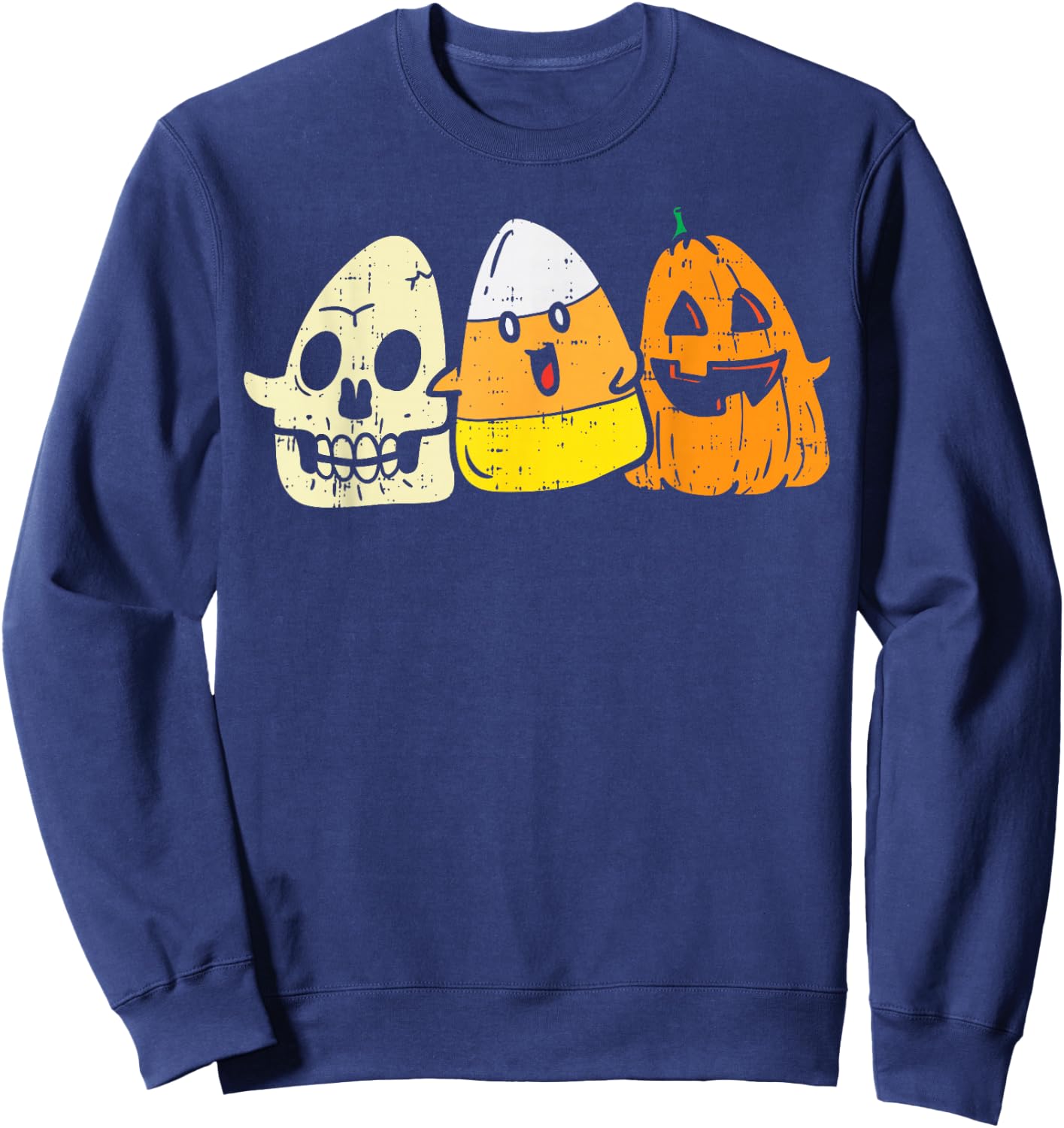 Candy Corn Skeleton Skull Pumpkin Fun Halloween Costume Kids Sweatshirt - Sweatshirt | Navy