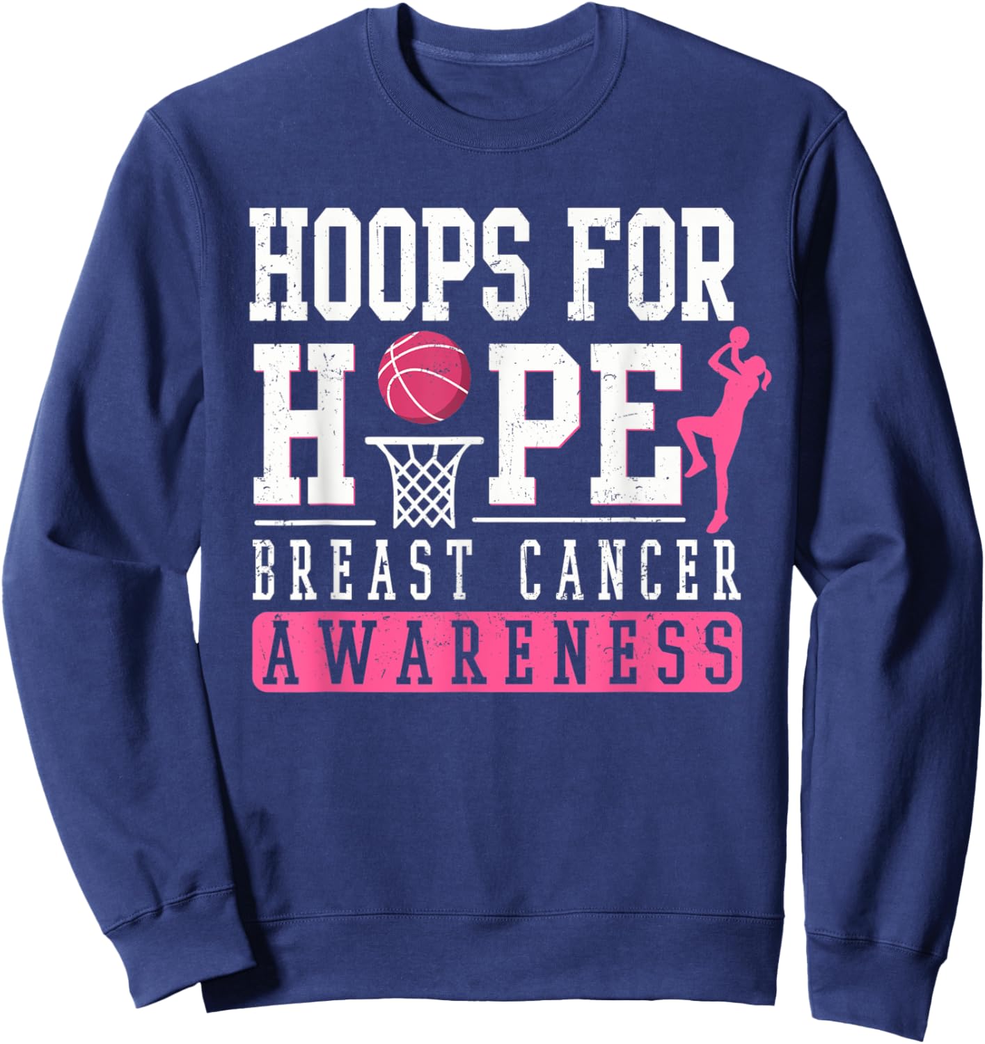 Hoops For Hope Basketball Player Breast Cancer Awareness Sweatshirt - Sweatshirt | Navy