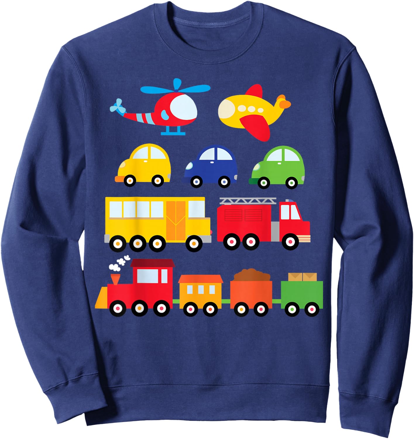 Transportation Trucks Cars Trains Planes Helicopters Toddler Sweatshirt - Sweatshirt | Navy