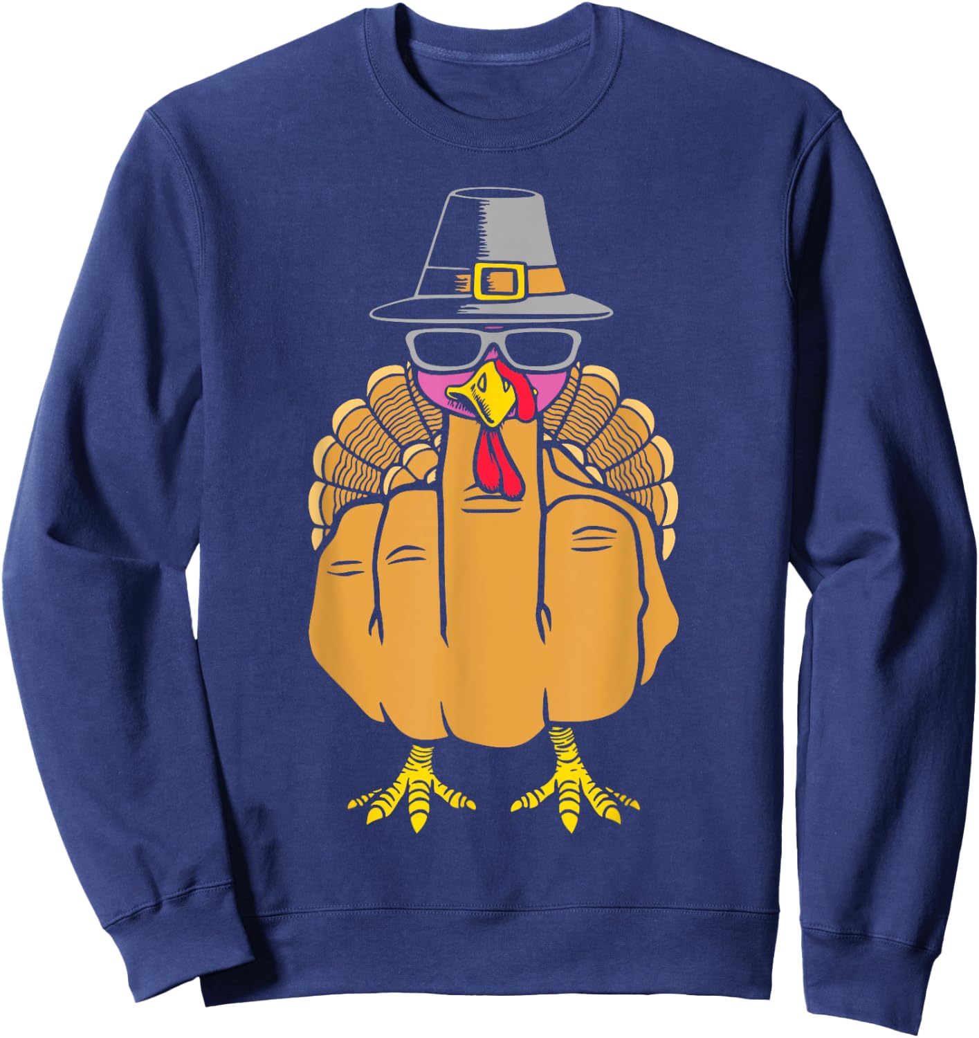 Turkey Middle Finger Adult Anti Social Thanksgiving Hand Sweatshirt - Sweatshirt | Navy