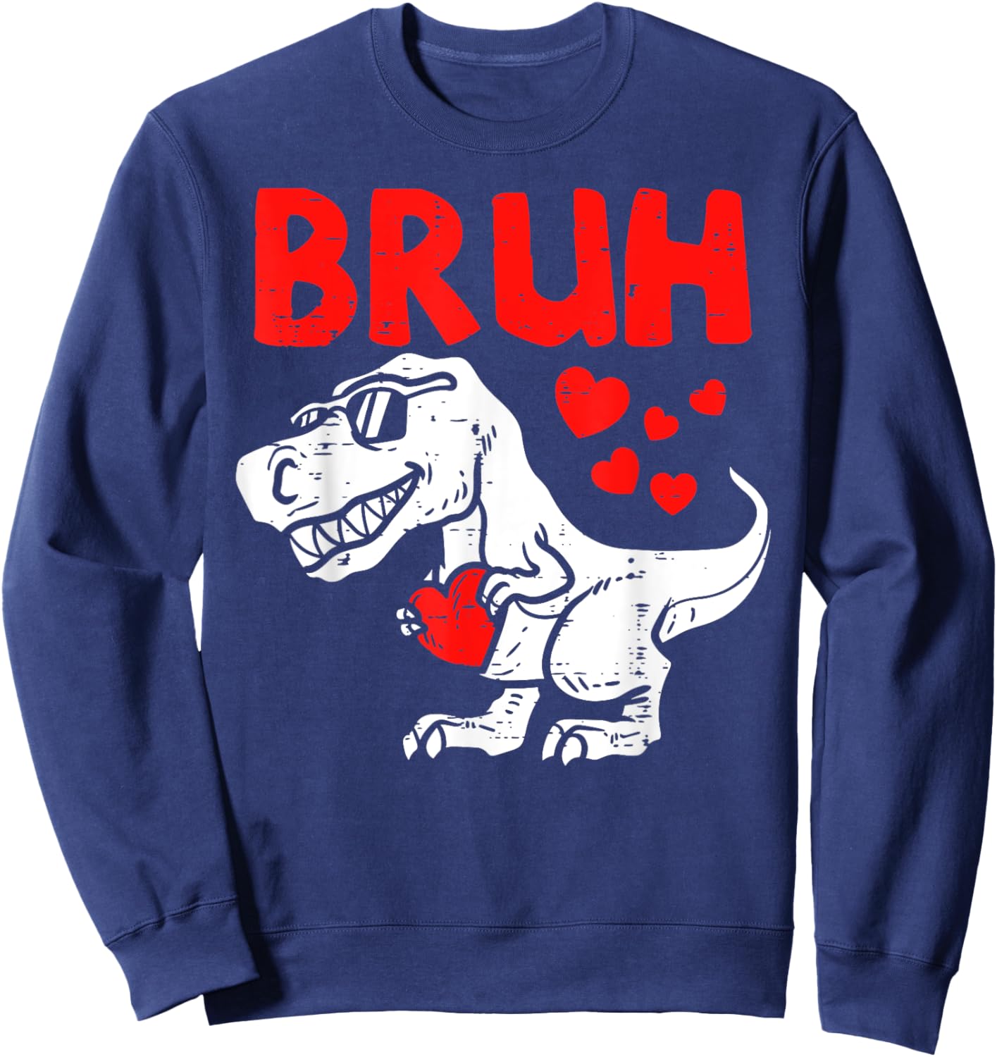 Bruh Dinosaur Retro Valentines Boys Men Kids Steal Hearts Sweatshirt - Sweatshirt | Navy