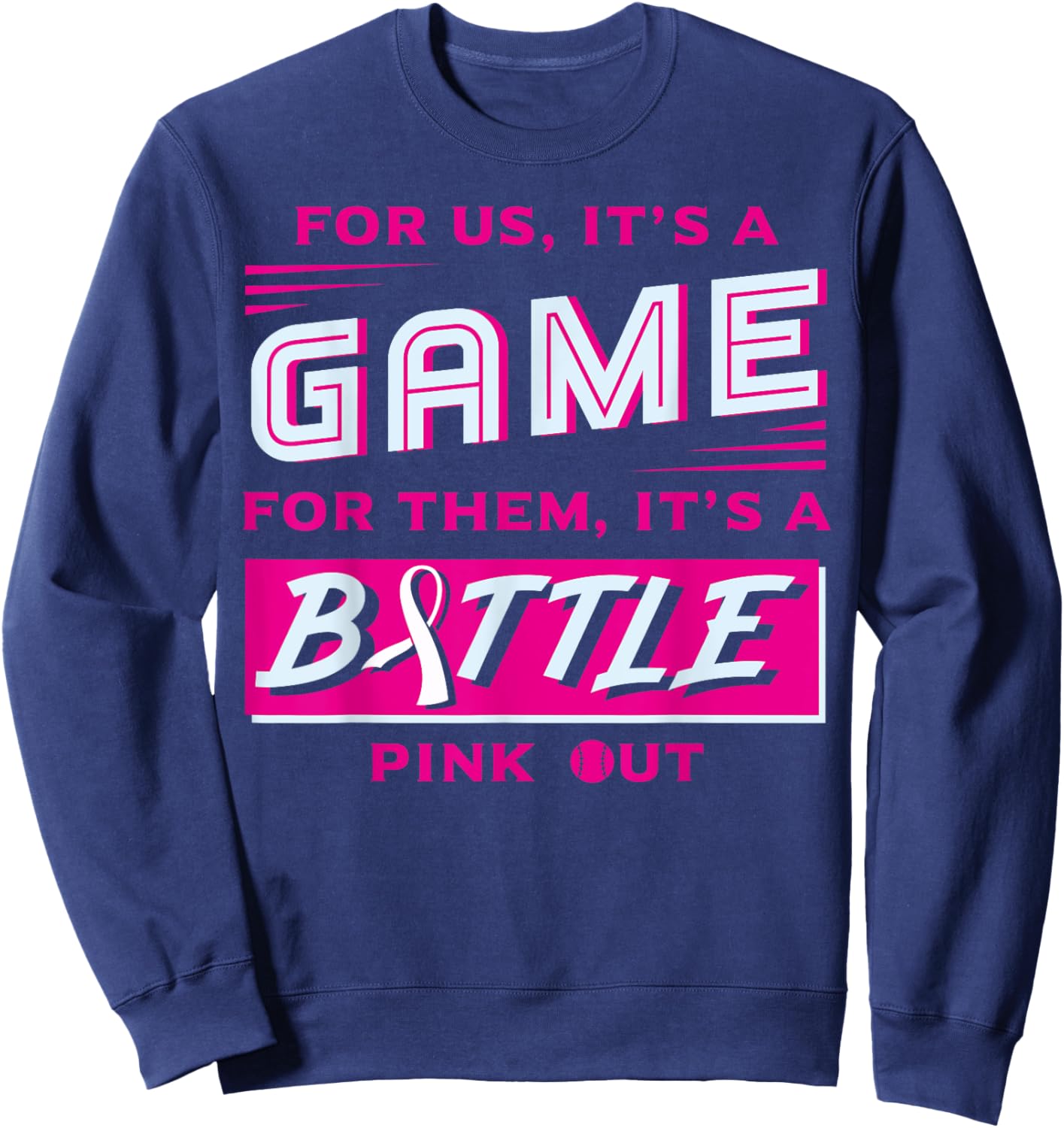 Pink Out Breast Cancer Softball Ball Pink Ribbon Mammogram Sweatshirt - Sweatshirt | Navy