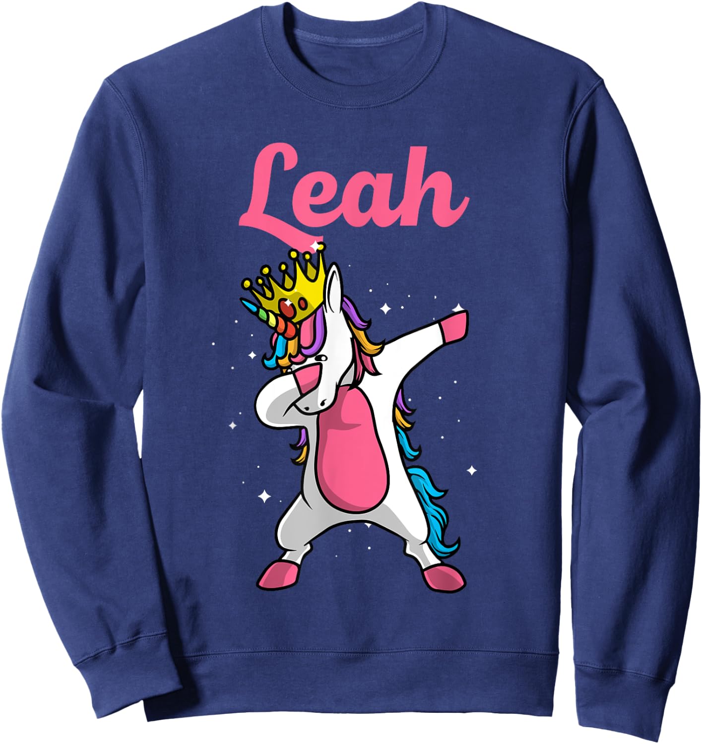 LEAH Gift Name Personalized Birthday Dabbing Unicorn Queen Sweatshirt - Sweatshirt | Navy