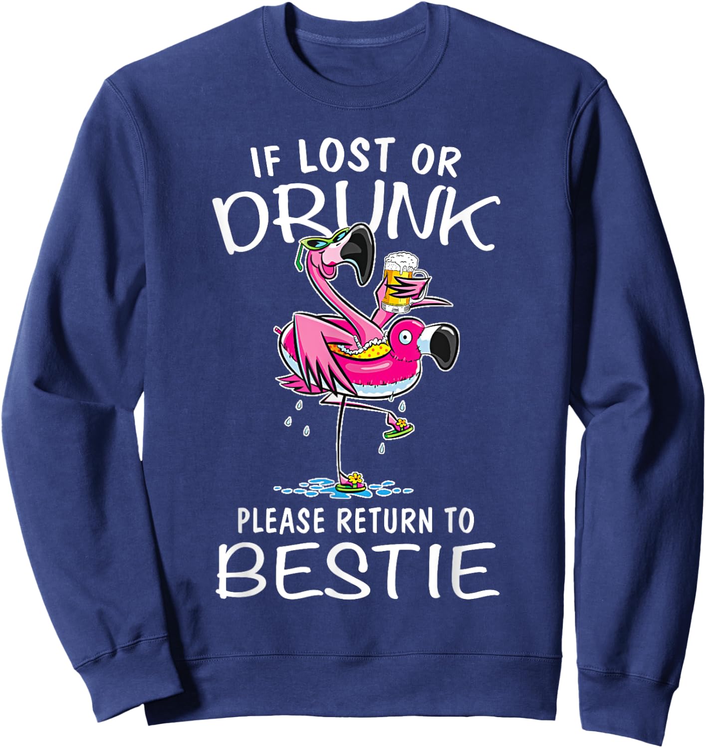If lost or drunk please return to my bestie Couple Flamingo Sweatshirt - Sweatshirt | Navy