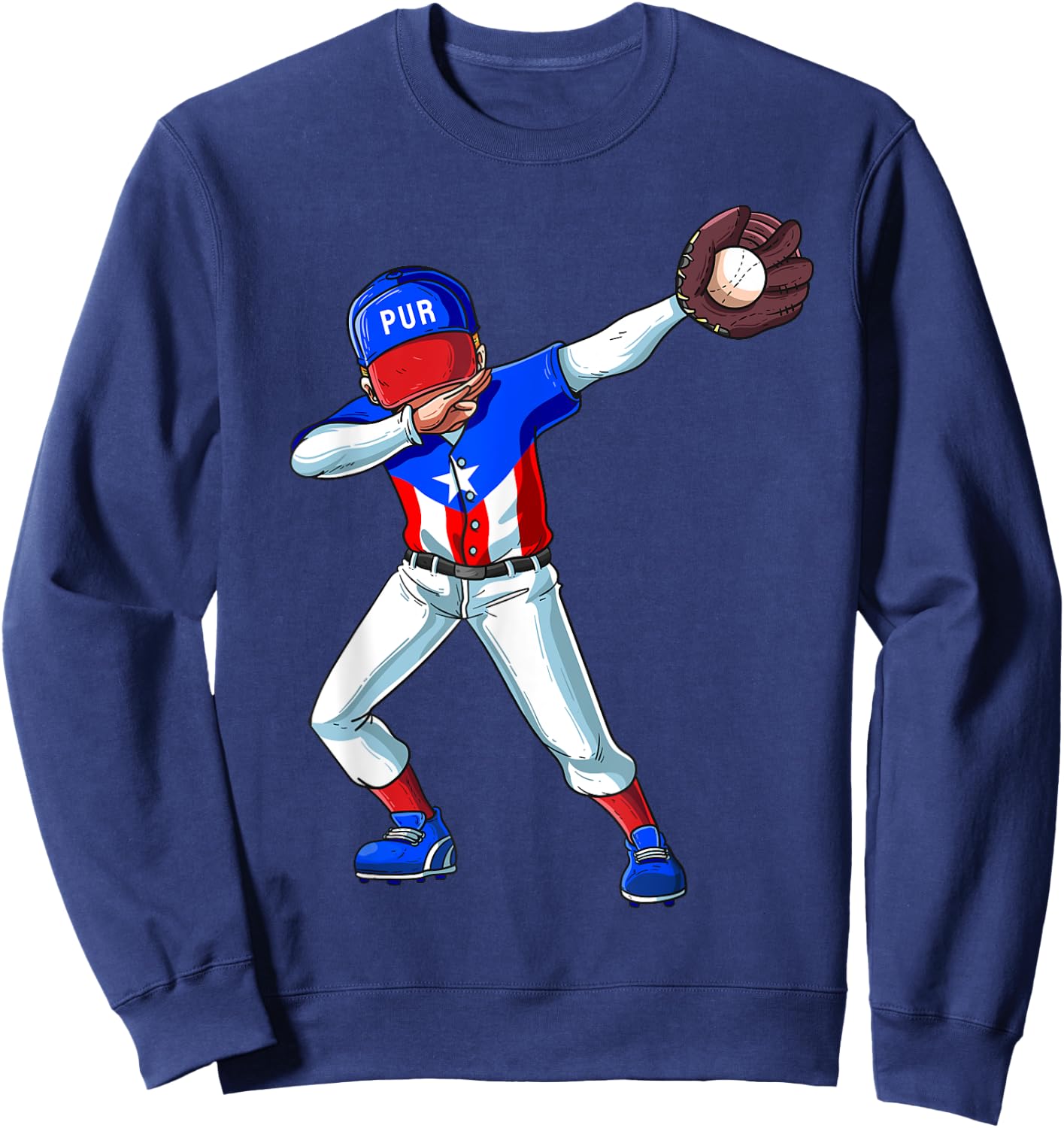 Baseball Dabbing Puerto Rico Player Catcher Pitcher Men Kids Sweatshirt - Sweatshirt | Navy