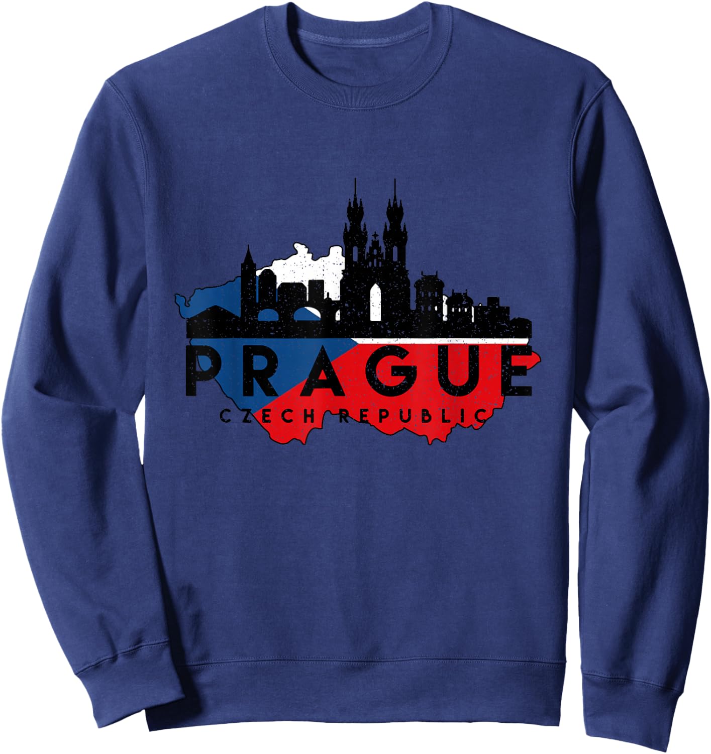 Vintage Prague Cityscape Skyline Czech Republic Map Sweatshirt - Sweatshirt | Navy