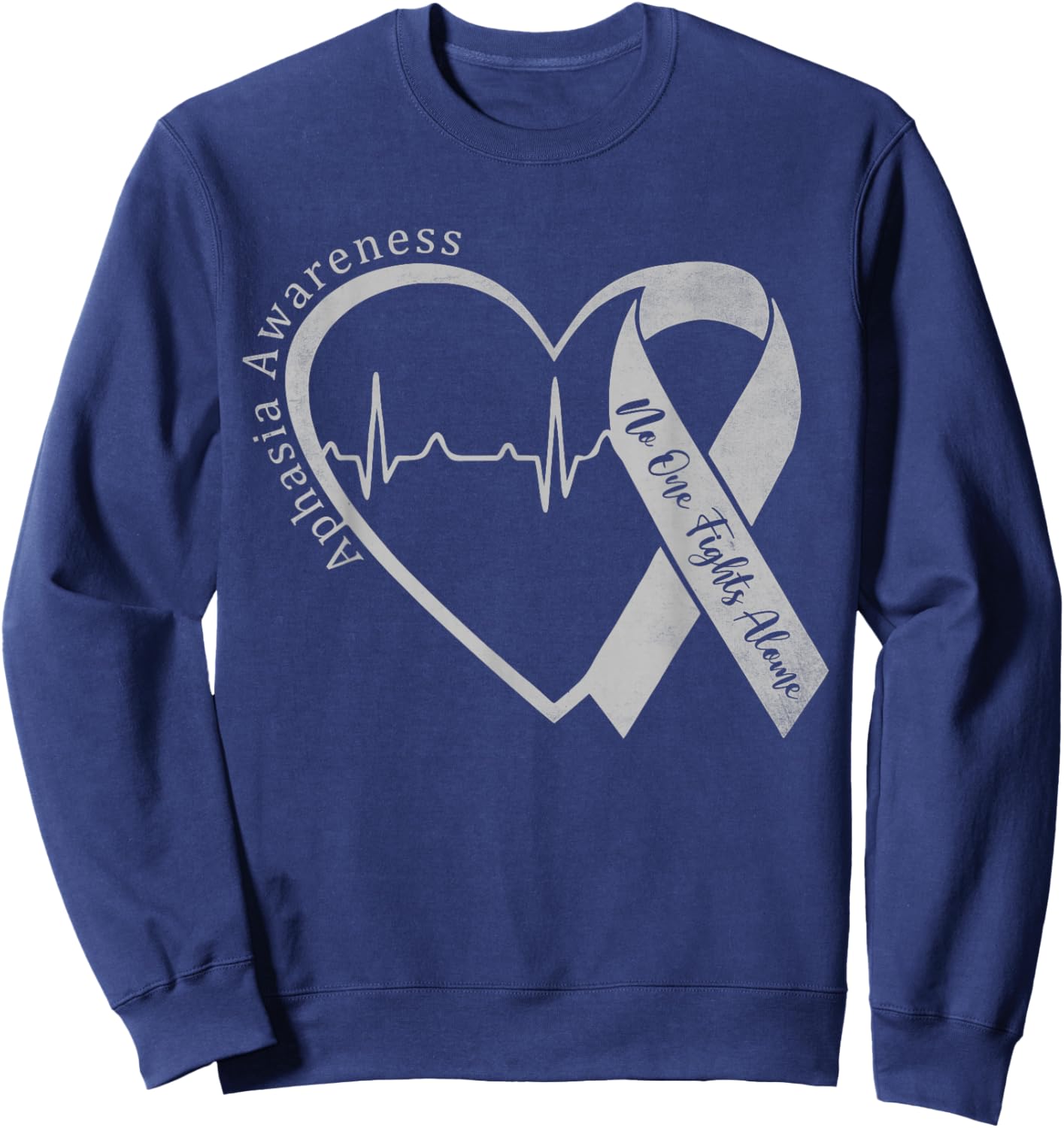 Aphasia Awareness Heart Gray Ribbon Support Family Matching Sweatshirt - Sweatshirt | Navy