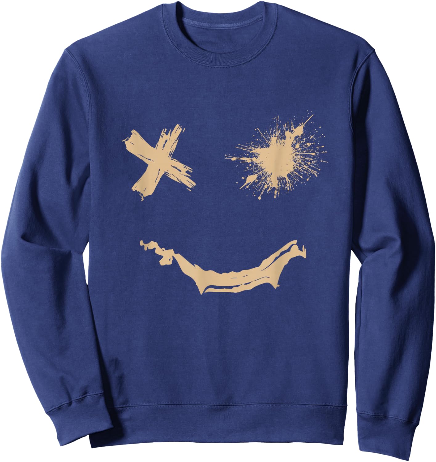 Tan Grunge Face Tan Color Graphic Sweatshirt - Sweatshirt | Navy