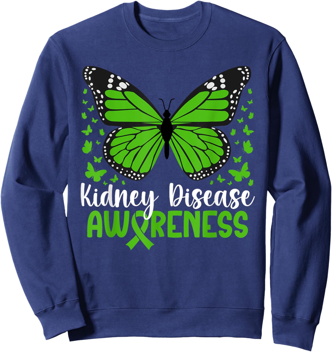 Kidney Disease Awareness Butterfly Kidney Disease Warrior Sweatshirt - Sweatshirt | Navy