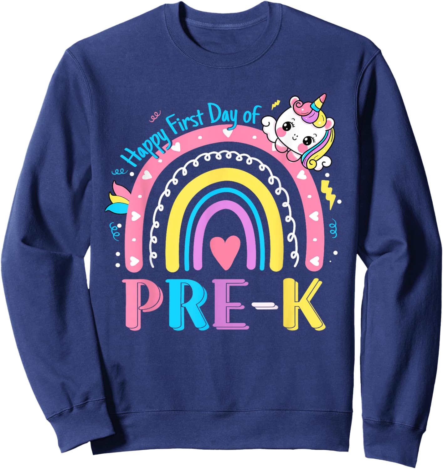 Pre-K First Day to School Team Pre K Unicorn Girl Kids Sweatshirt - Sweatshirt | Navy