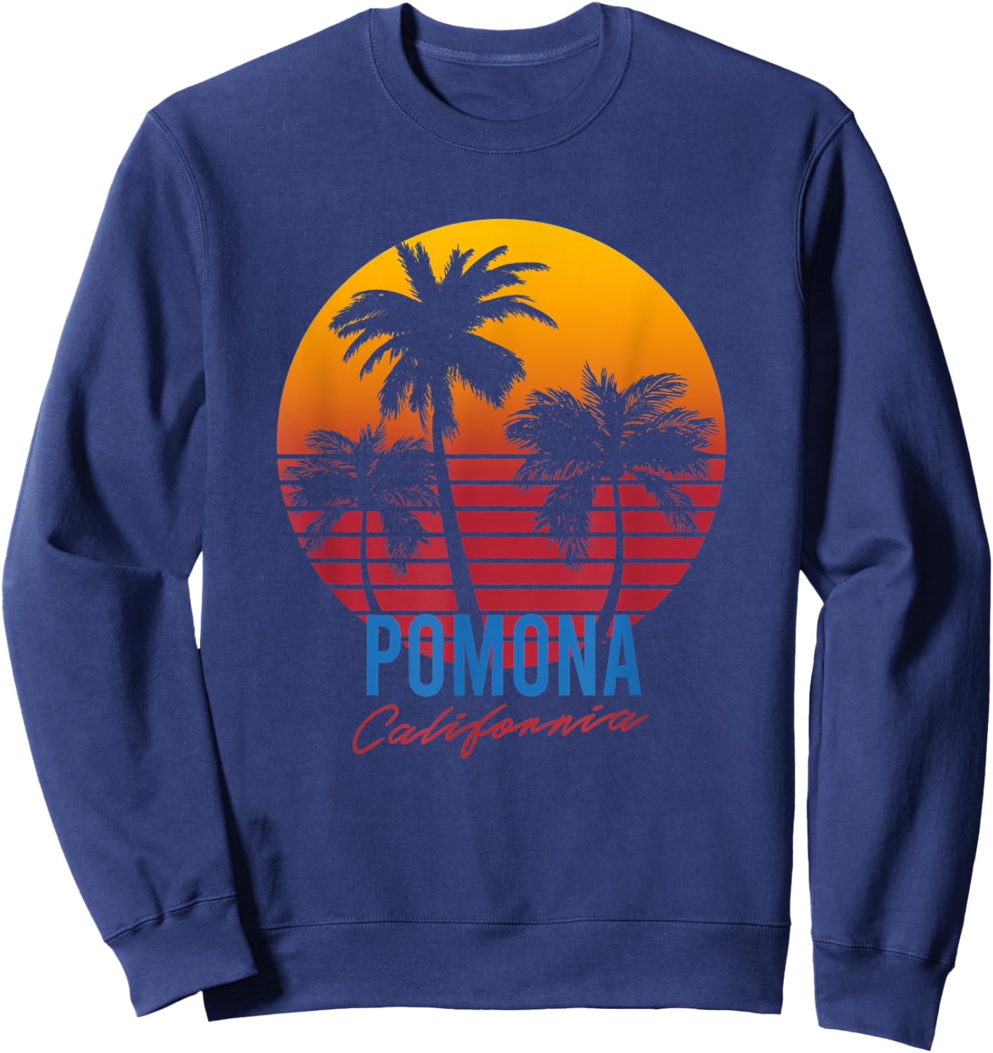 Vintage Pomona California Palm Trees Sunset CA Retro Sweatshirt - Sweatshirt | Navy