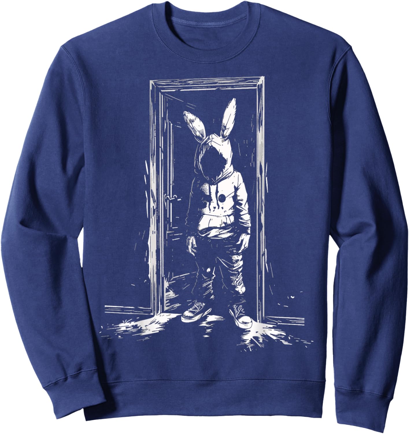 Horror Bunny Mask Man Rabbit Alt Goth Slasher Creepy Door Sweatshirt - Sweatshirt | Navy