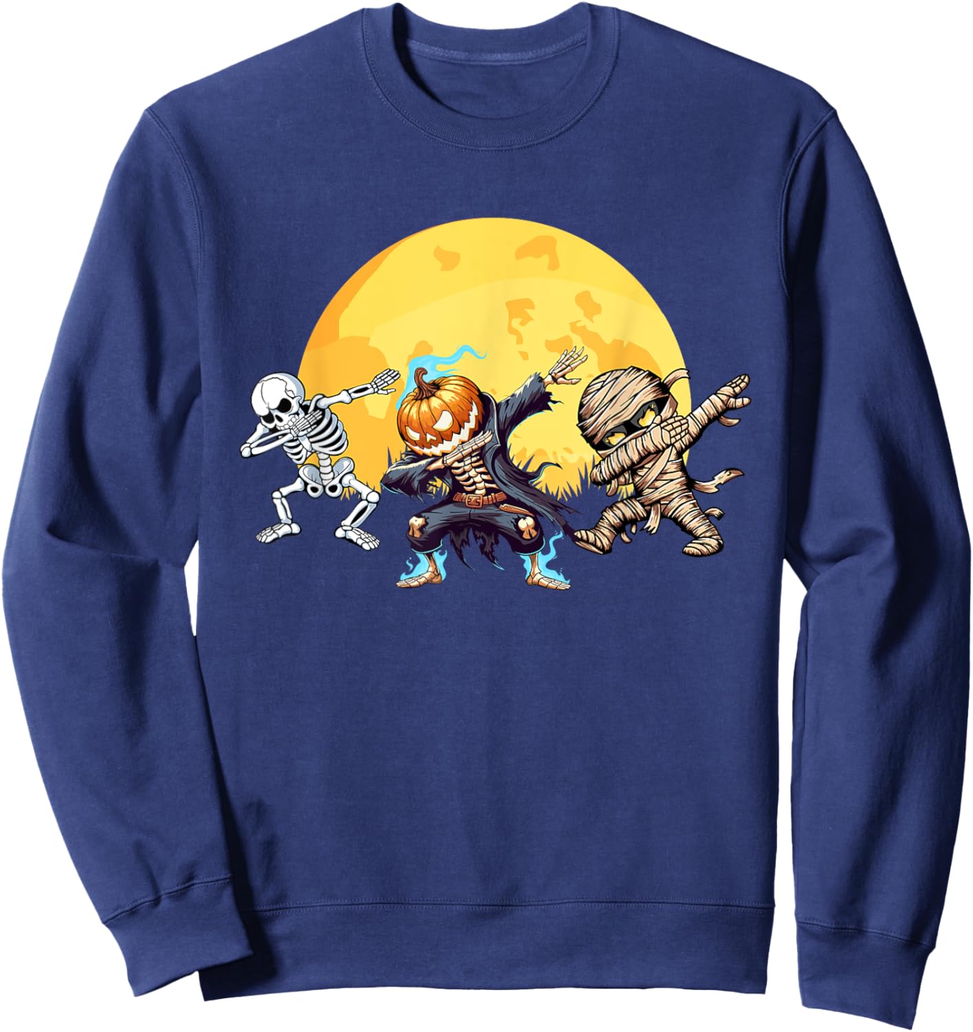Dabbing Skeleton Mummy Spooky Squad Men Kids Boys Halloween Sweatshirt - Sweatshirt | Navy