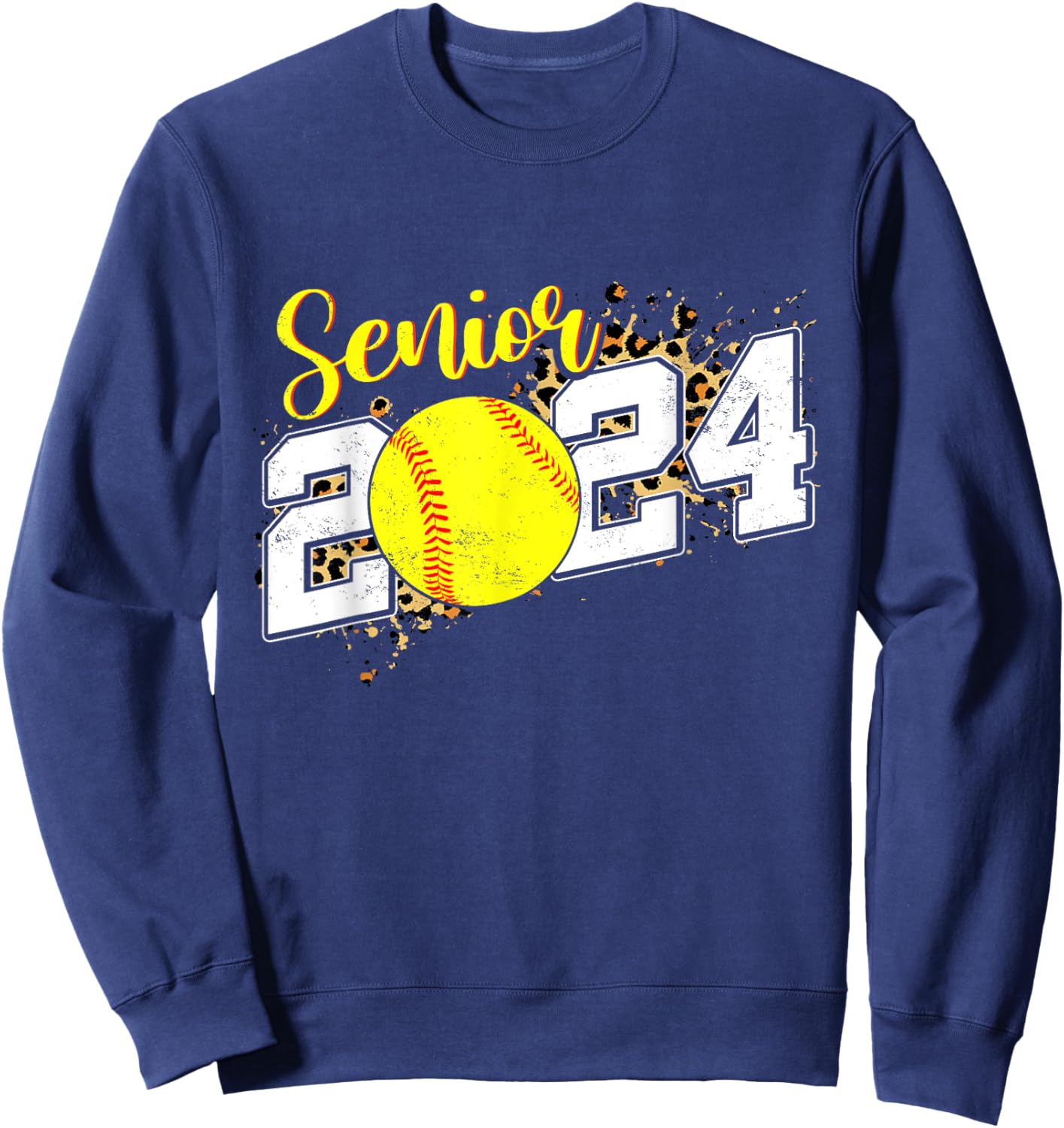 Senior 2024 Softball Leopard Class of 2024 Softball Sweatshirt - Sweatshirt | Navy