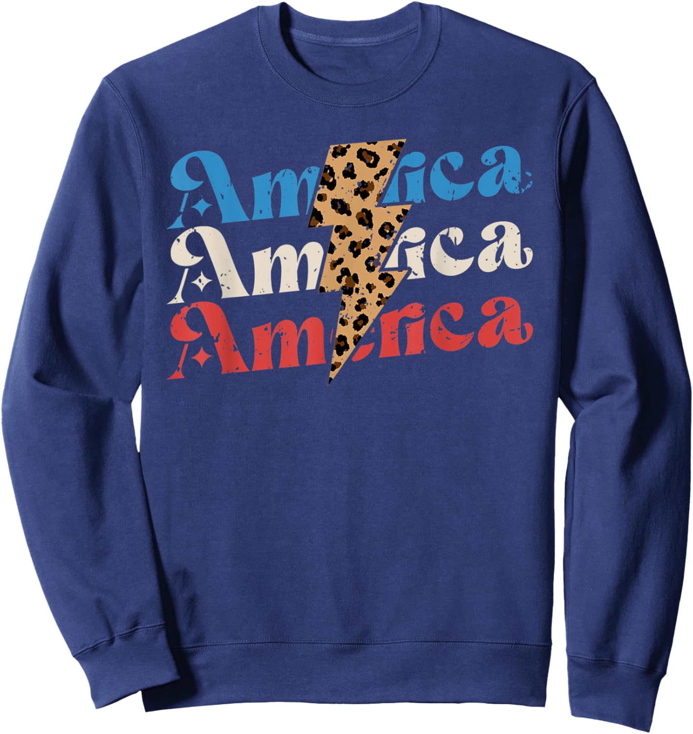 Retro Vintage Leopard Lightning Bolt America 4th Of July Sweatshirt - Sweatshirt | Navy