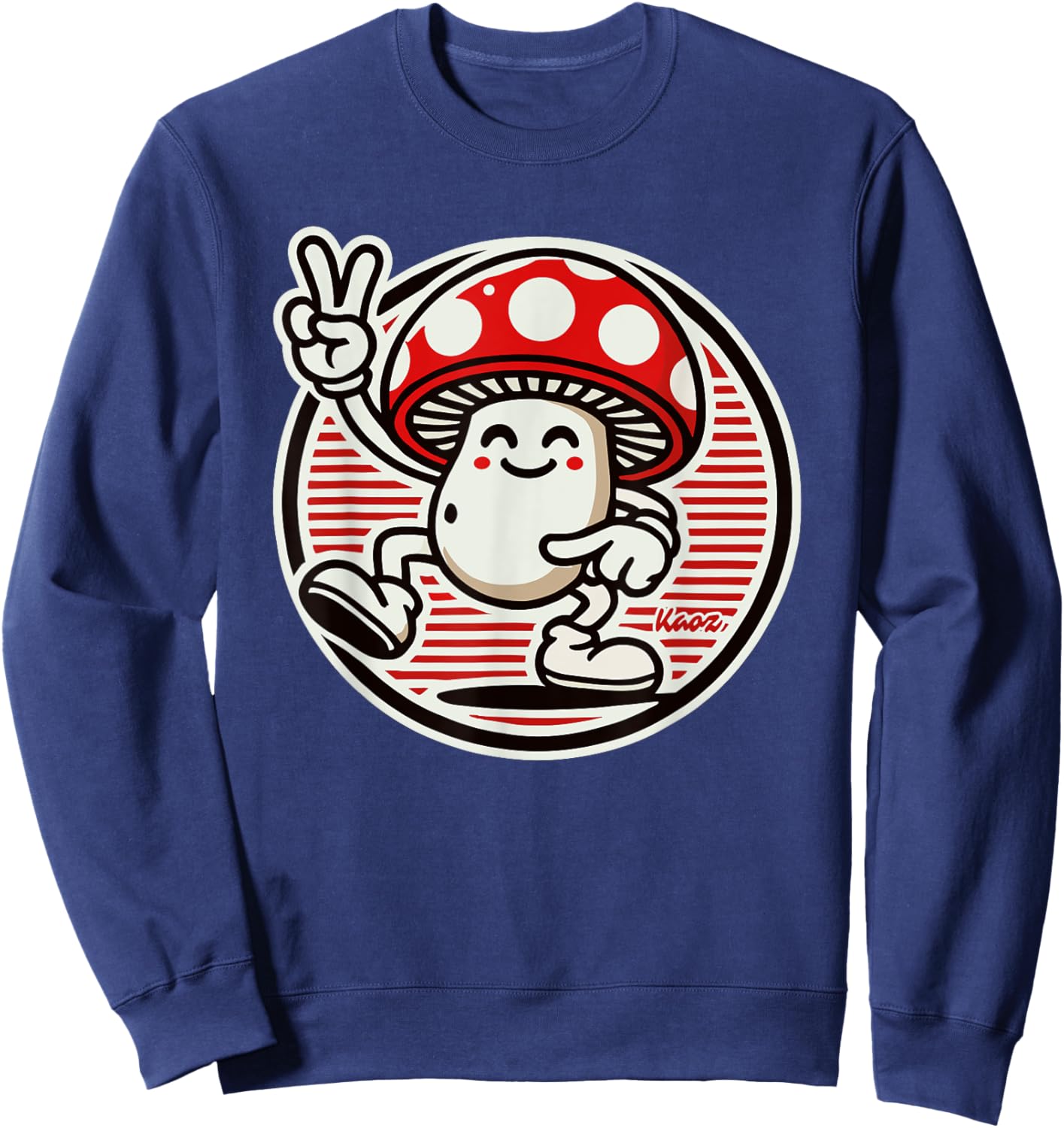 Retro Vintage Psychedelic: Funny Mushroom Peace Sign Sweatshirt - Sweatshirt | Navy