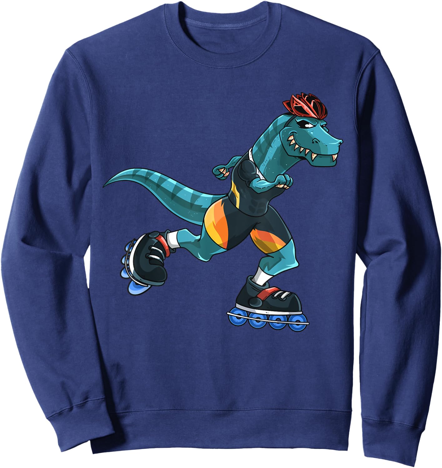 Dino Rides On Rollers T-Rex Roller Skater Skating Kids Boys Sweatshirt - Sweatshirt | Navy
