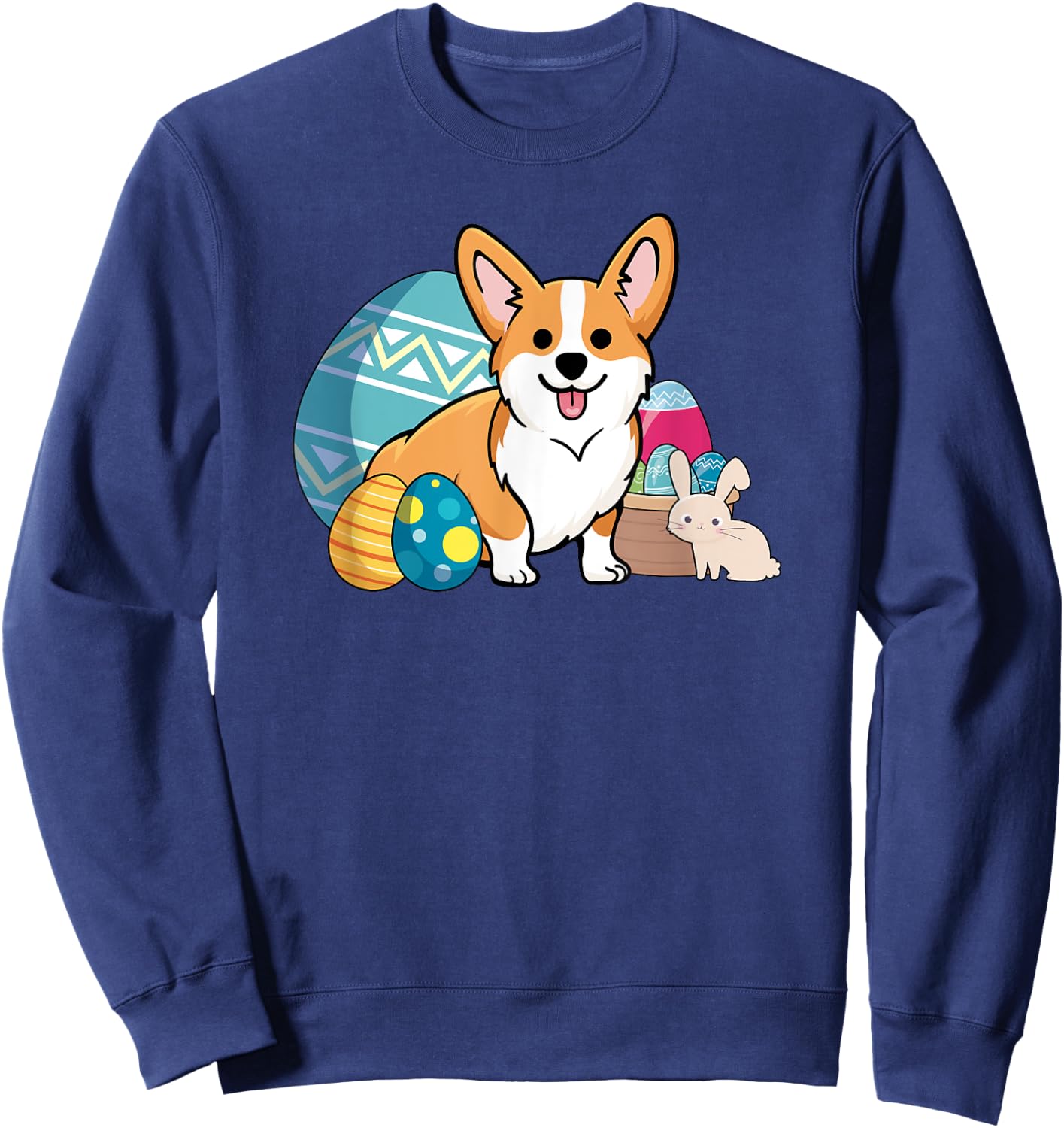 Easter Corgi Dog Cute Cartoon Style Easter Eggs, Basket Women Kids Sweatshirt - Sweatshirt | Navy