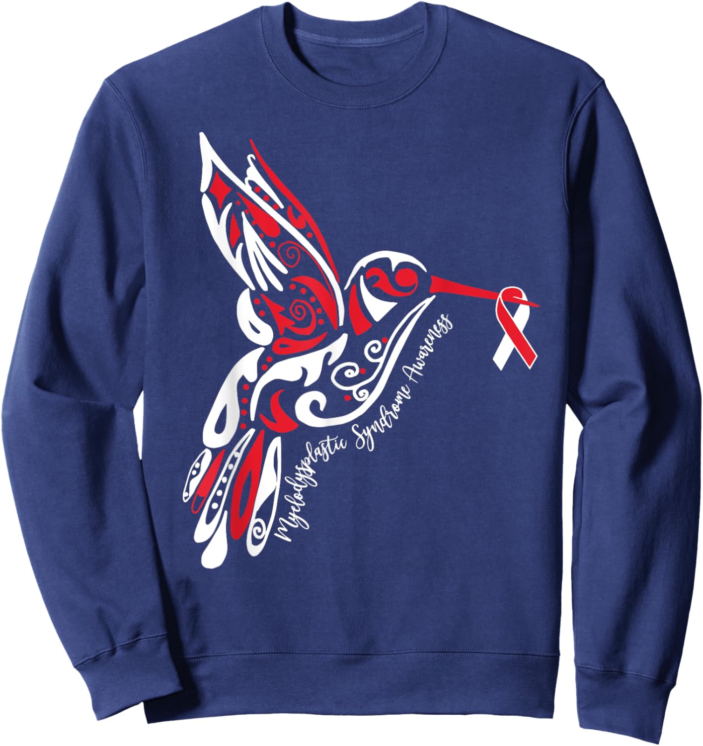 Myelodysplastic Syndrome MDS Awareness Hummingbird Ribbon Sweatshirt - Sweatshirt | Navy