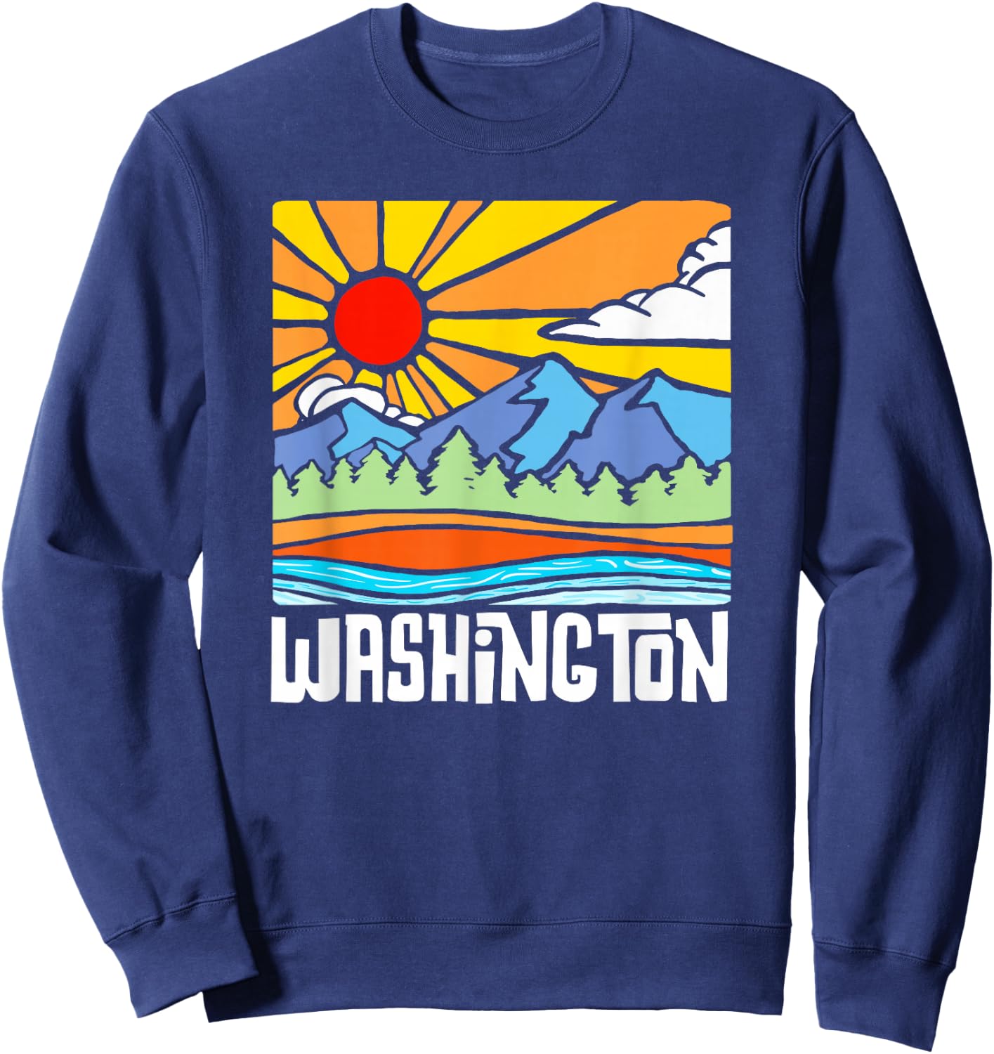 Washington Artistic Nature & Mountains State Vintage Graphic Sweatshirt - Sweatshirt | Navy