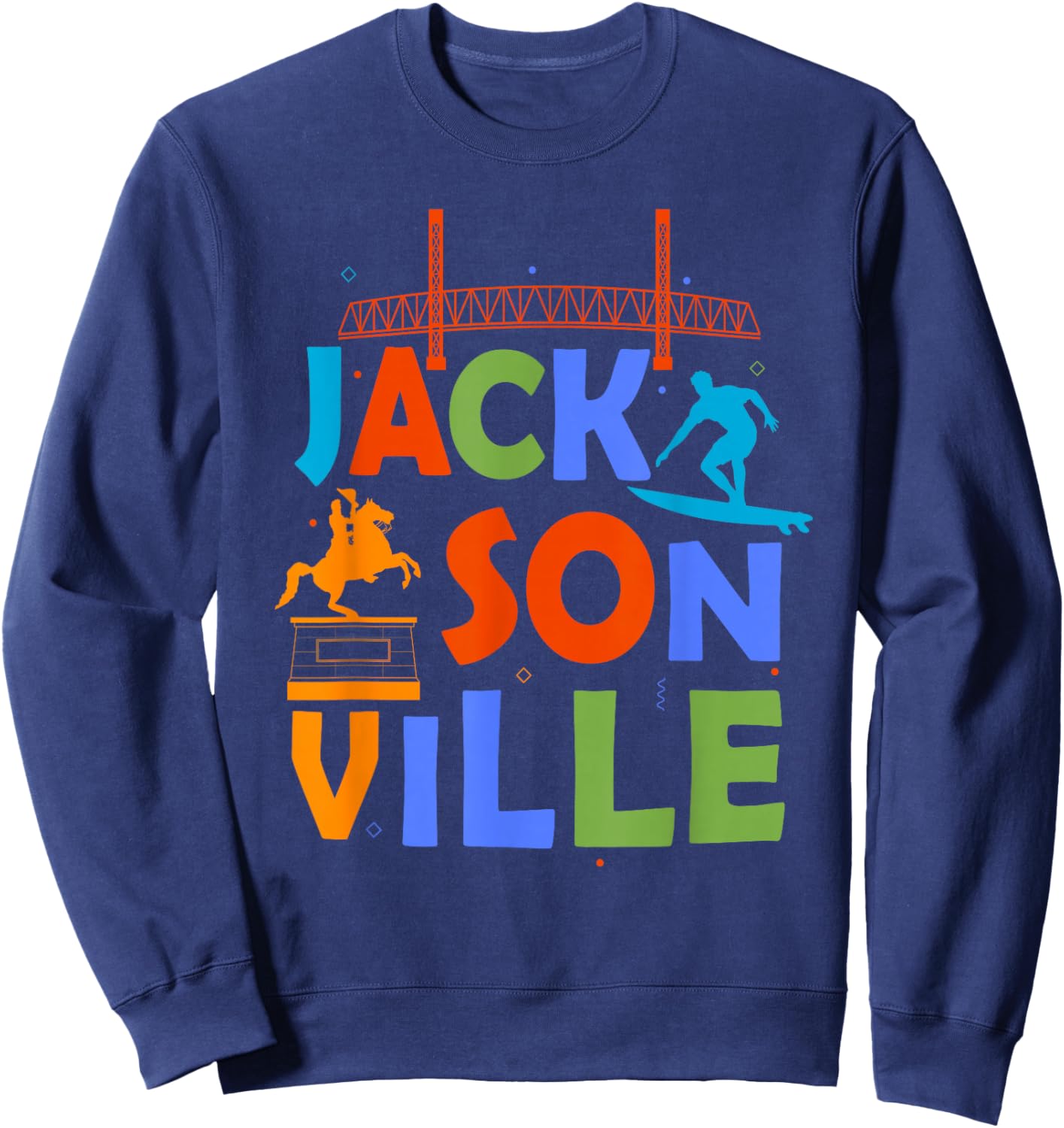 Jacksonville Souvenir Surfing Florida Skyline Jacksonville Sweatshirt - Sweatshirt | Navy