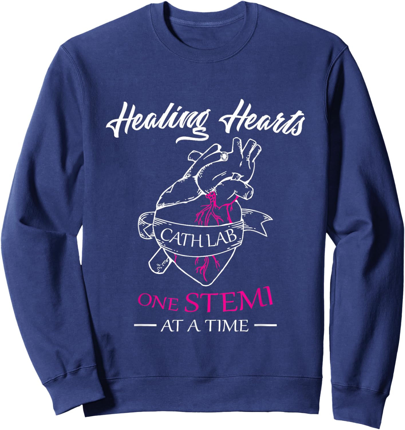 Cath Lab Nurse Gift, Stemi Cardiac Care Healing Heart Sweatshirt - Sweatshirt | Navy