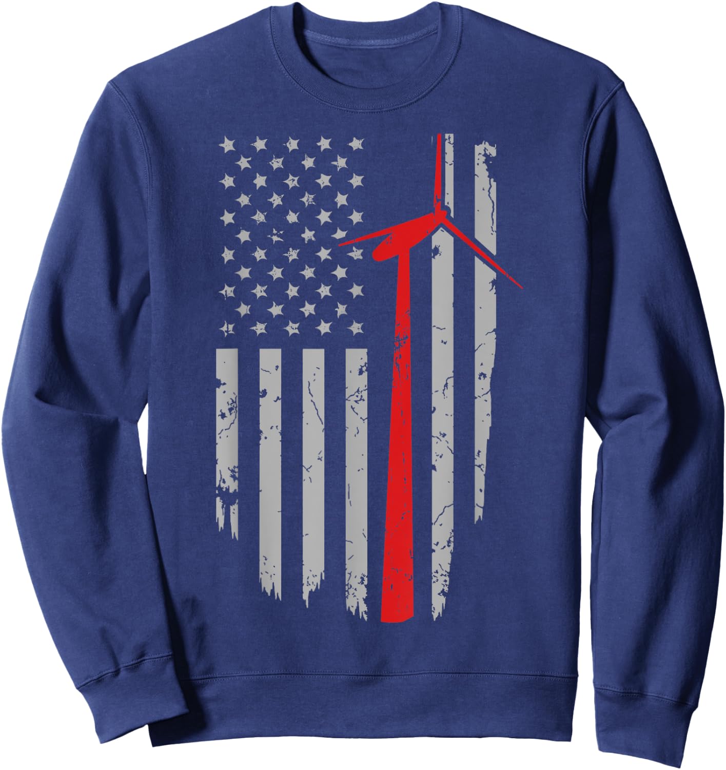 Vintage American Flag Apparel, Wind Turbine Technician Sweatshirt - Sweatshirt | Navy