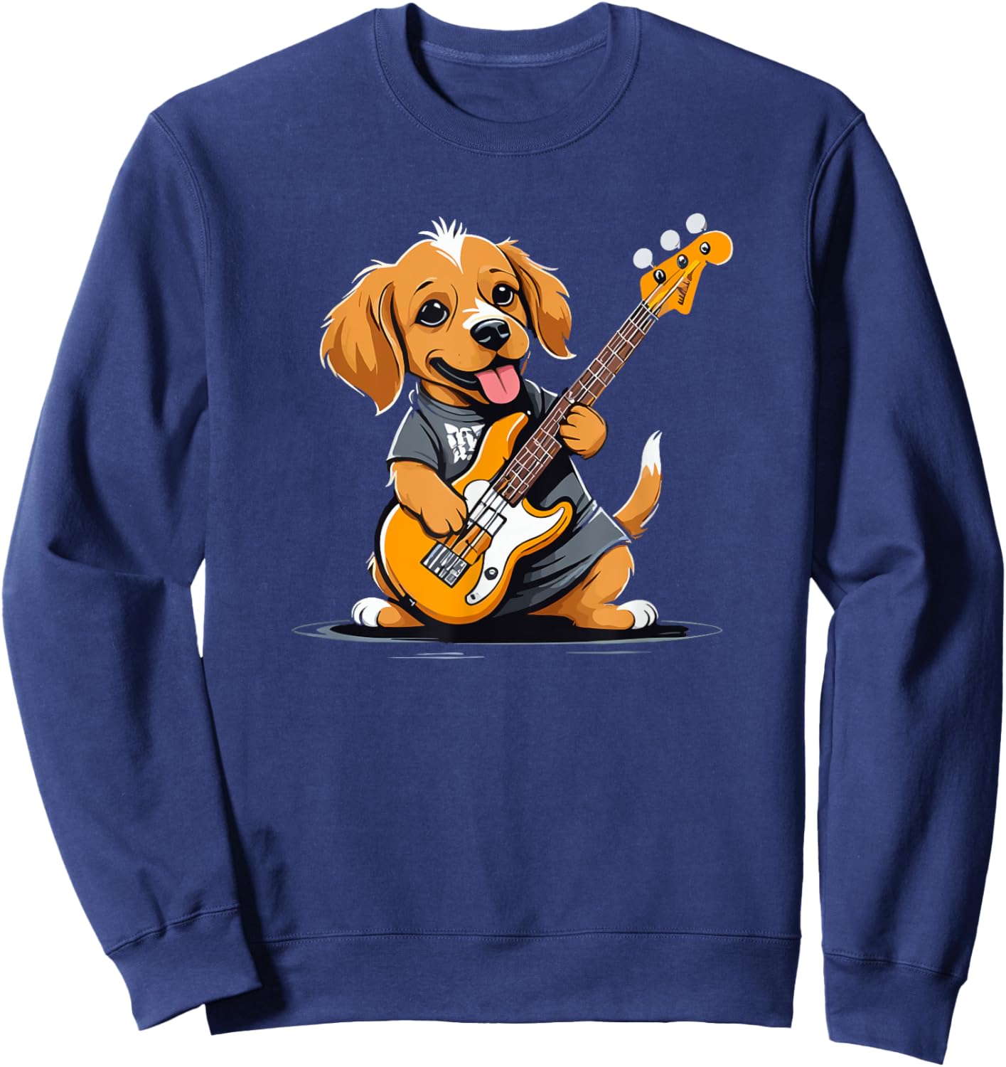 Dog playing Bass Guitar, Dog Guitarist Women Kids Sweatshirt - Sweatshirt | Navy