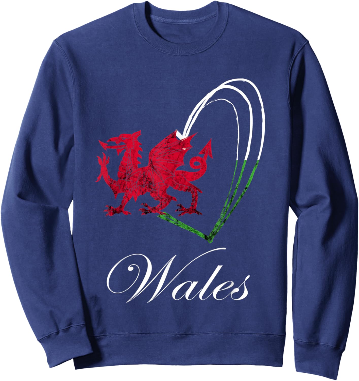 Welsh Dragon Wales Welsh Roots Welsh Flag Heart Ddraig Goch Sweatshirt - Sweatshirt | Navy