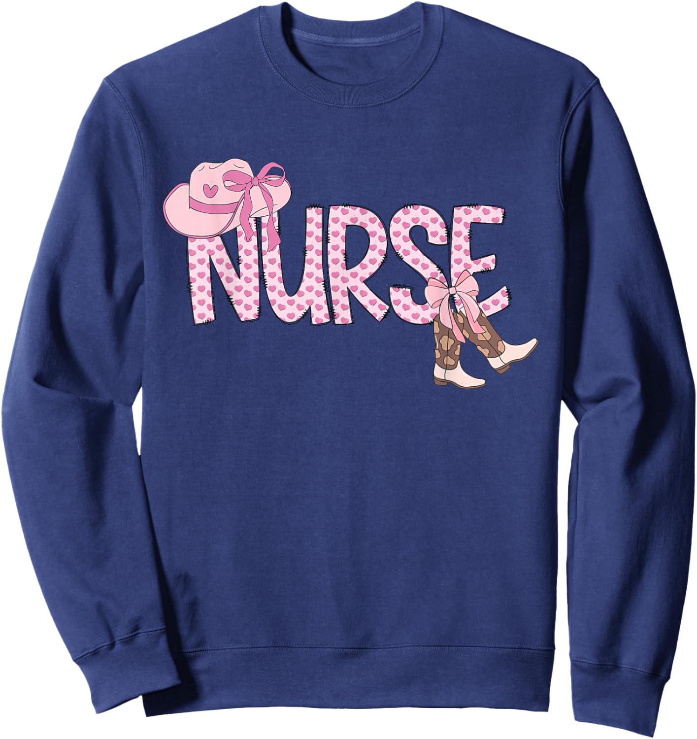 Pink Coquette Western cowgirl Nurse Nursing Sweatshirt - Sweatshirt | Navy