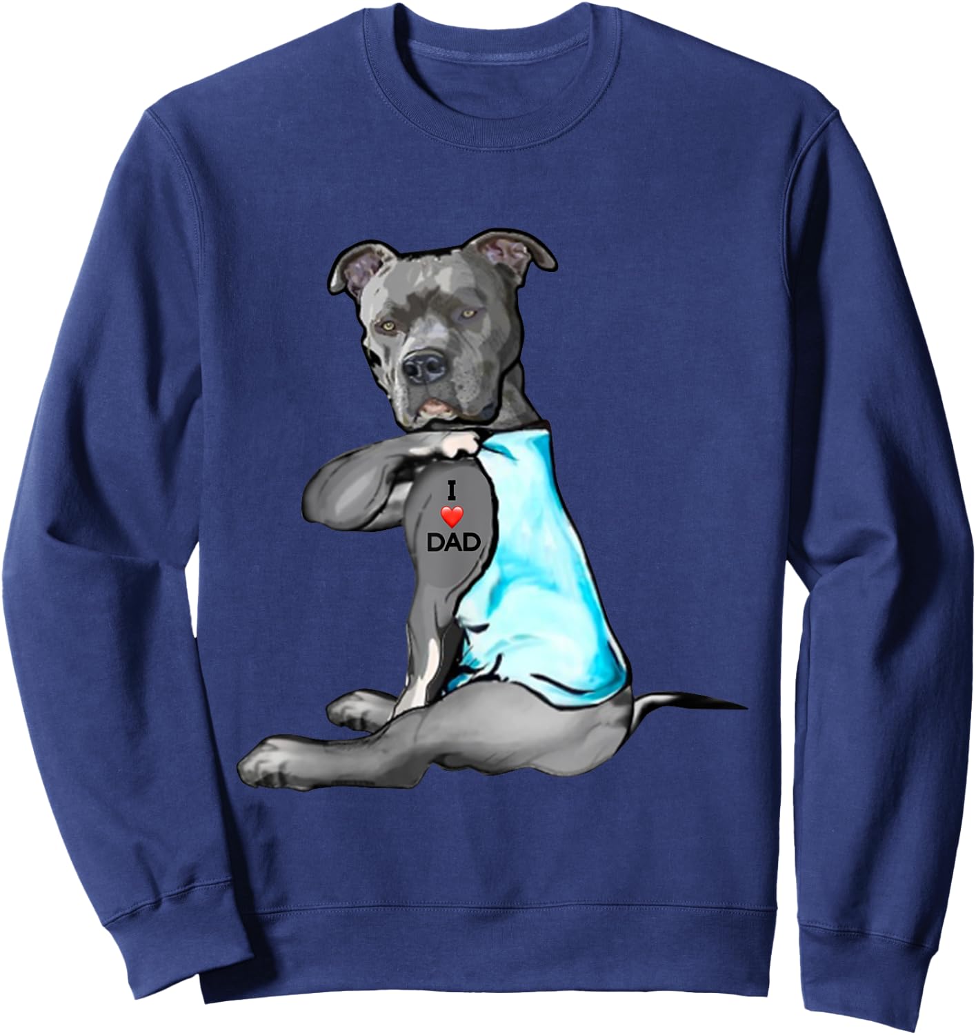 Funny Women Gifts Dog Pitbull I Love Dad Tattoo Gift Sweatshirt - Sweatshirt | Navy