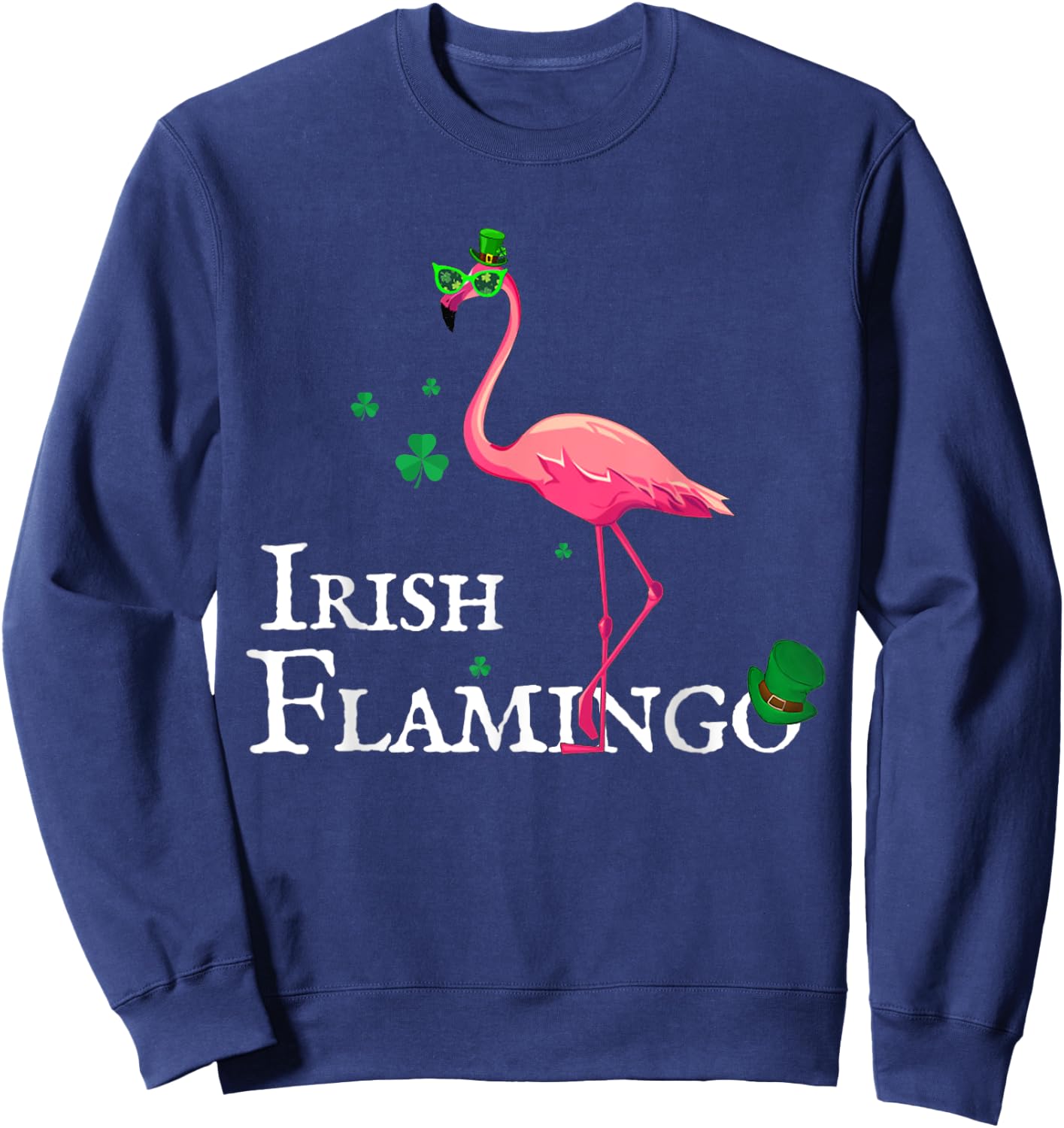 Funky Irish Pink Flamingo Green Bird St Pattys Day Sweatshirt - Sweatshirt | Navy