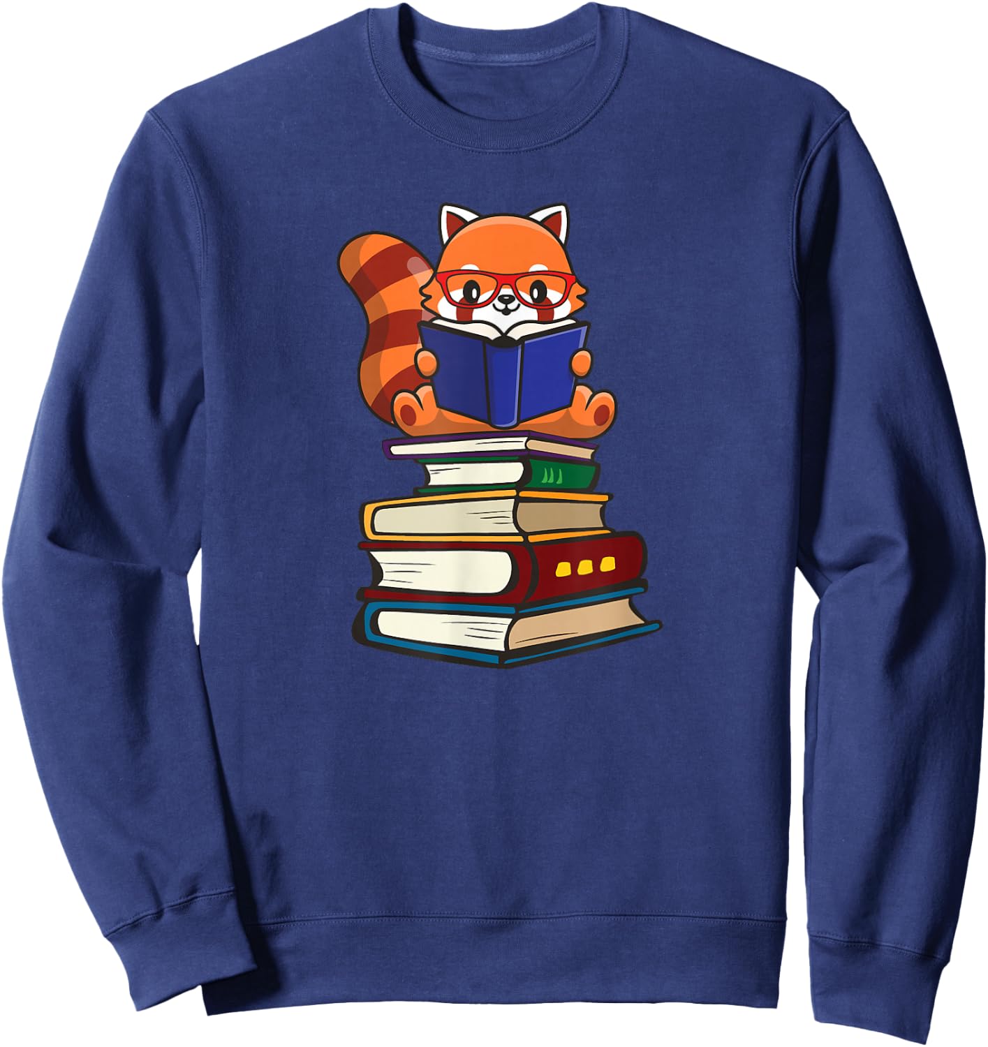 Cute Kawaii Kids Reading Books Glasses Red Panda Lover Sweatshirt - Sweatshirt | Navy