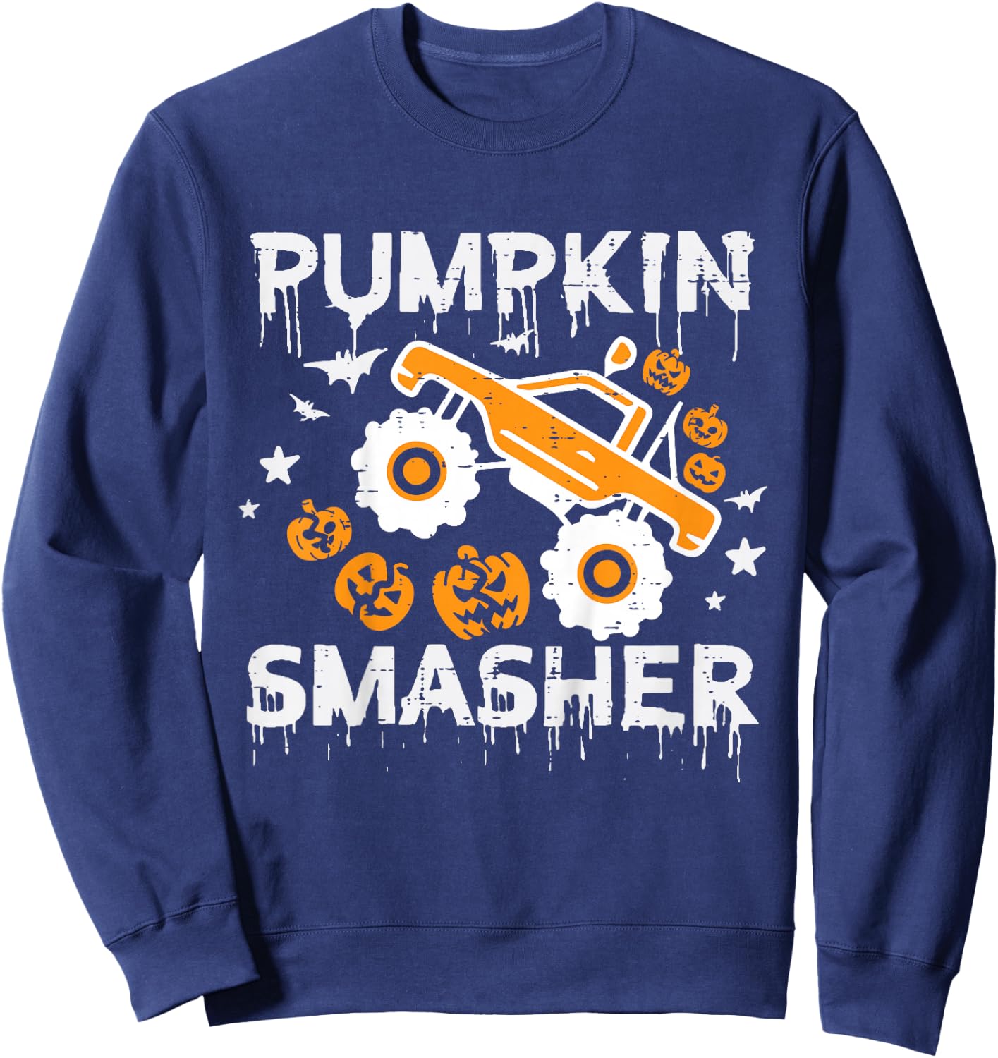 Kids Pumpkin Smasher Monster Truck Toddler Boys Halloween Kids Sweatshirt - Sweatshirt | Navy