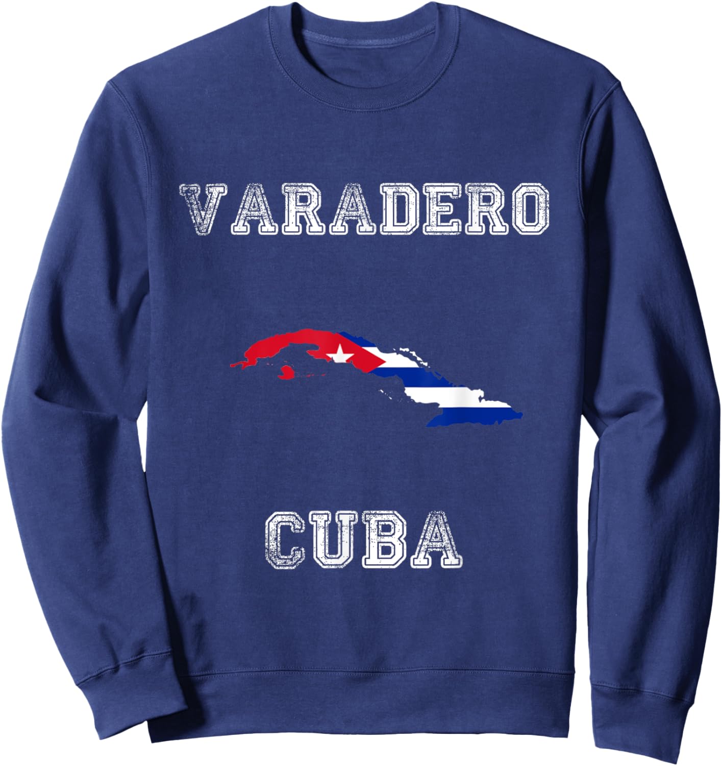 Retro Varadero Cuba Distressed Cuba Flag Sweatshirt - Sweatshirt | Navy