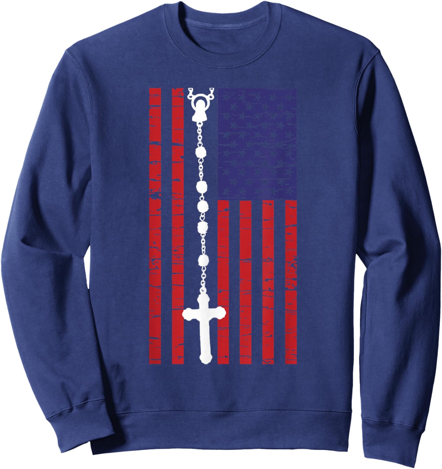 American Flag Rosary Catholic Sweatshirt - Sweatshirt | Navy