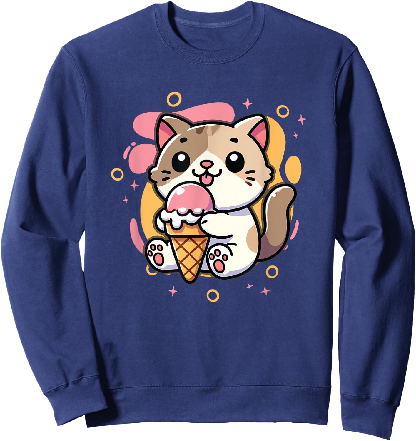 Ice Cream Lover Cute Cat Eating Ice Cream Sweatshirt - Sweatshirt | Navy