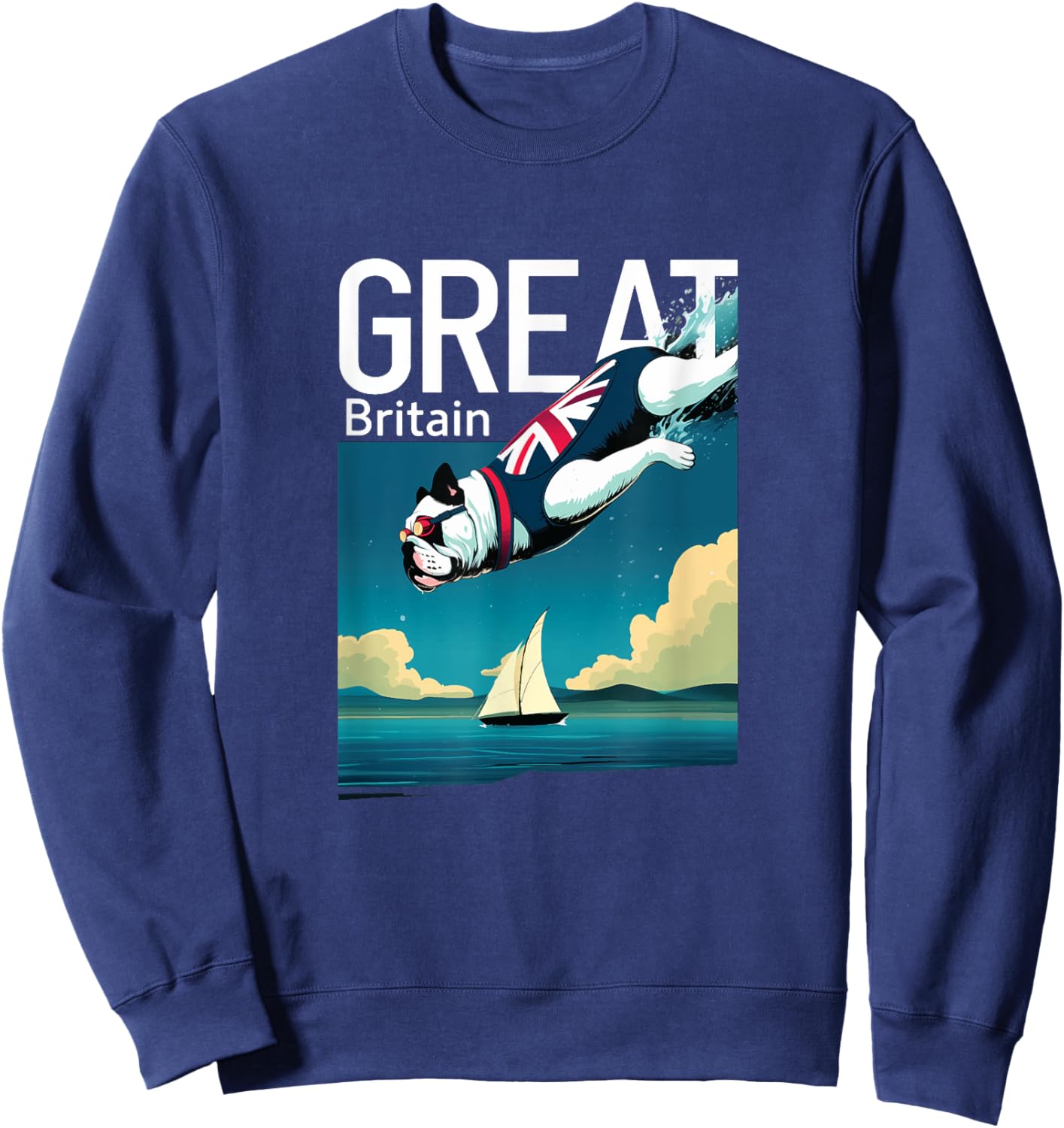 Diving British Bulldog - Great Britain Souvenir Sweatshirt - Sweatshirt | Navy