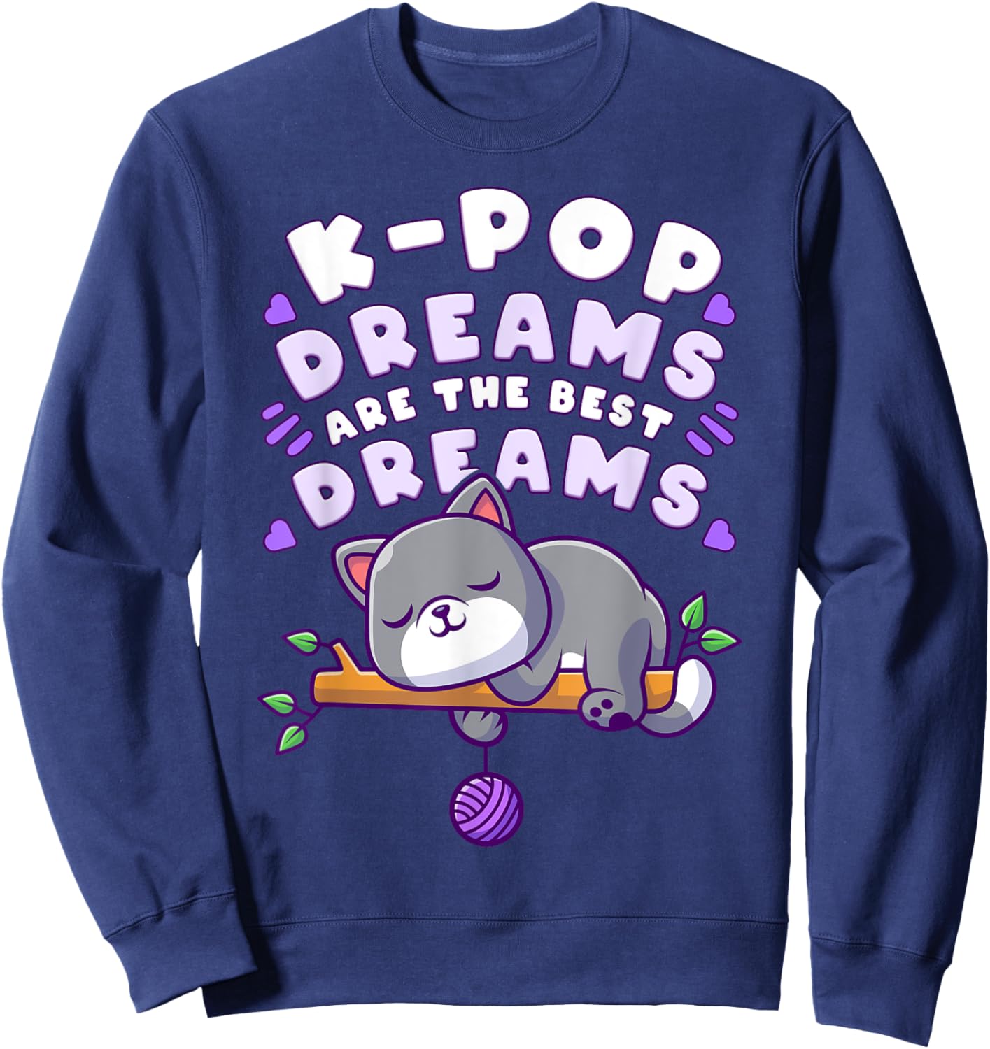 K-Pop Dreams, Cute sleeping Cat, Funny Sleep Sweatshirt - Sweatshirt | Navy