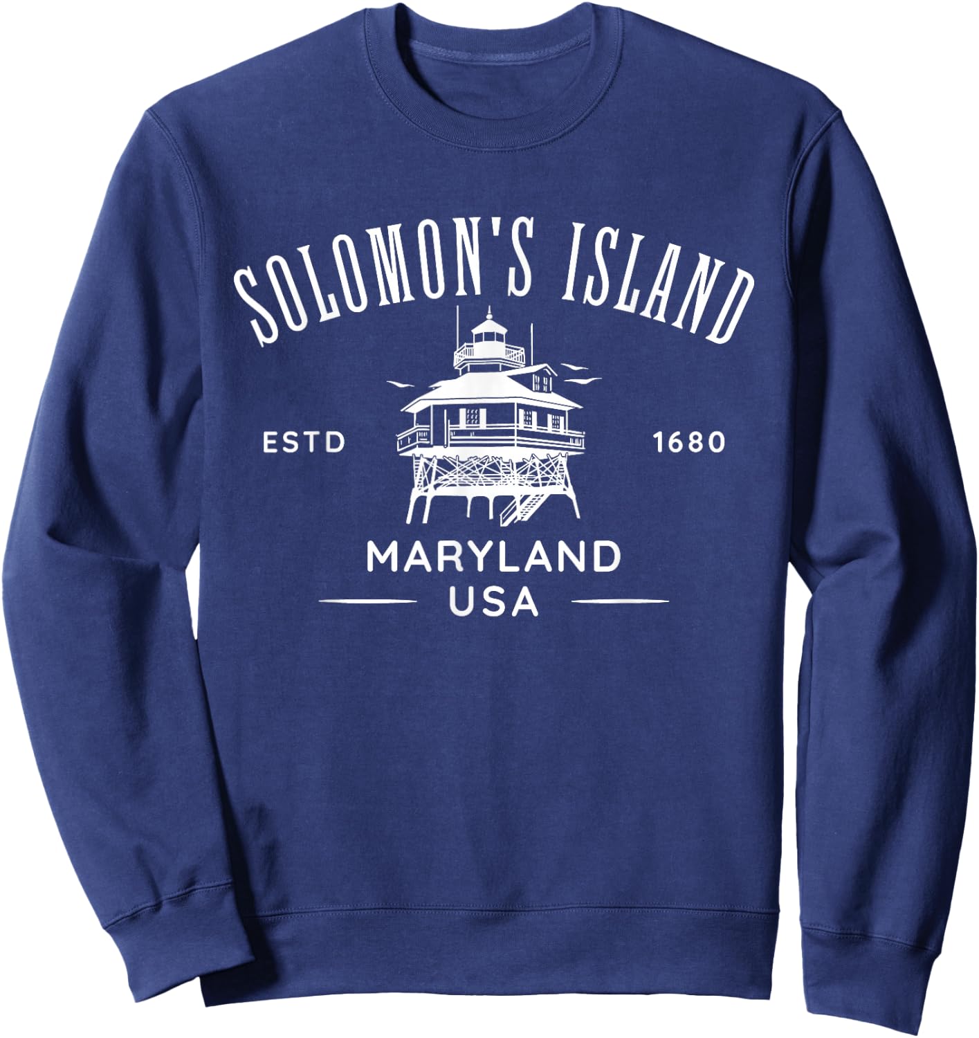 Solomons Island Maryland USA Lighthouse Design Sweatshirt - Sweatshirt | Navy