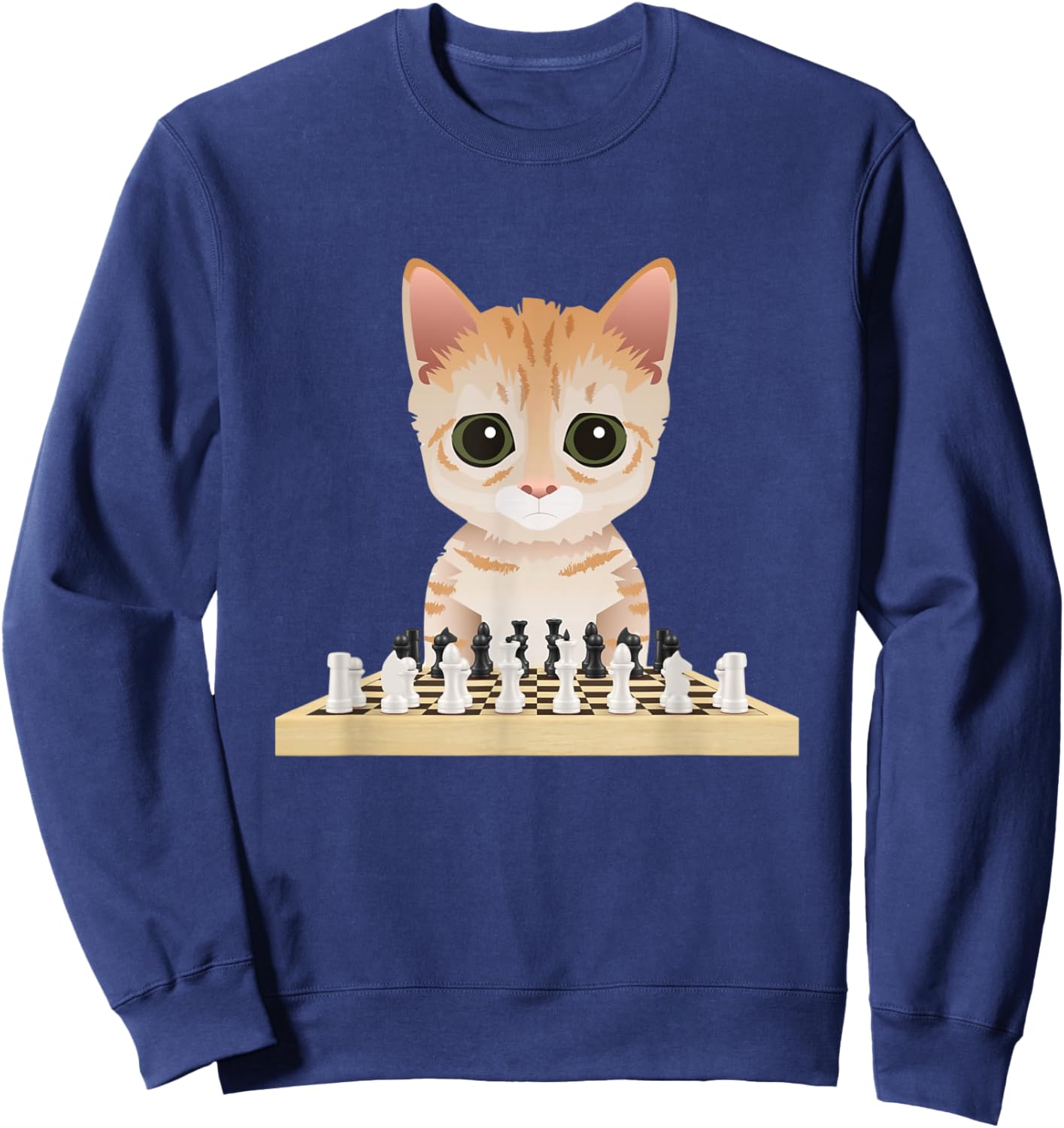 Mittens Cat Playing Chess Game Sweatshirt - Sweatshirt | Navy