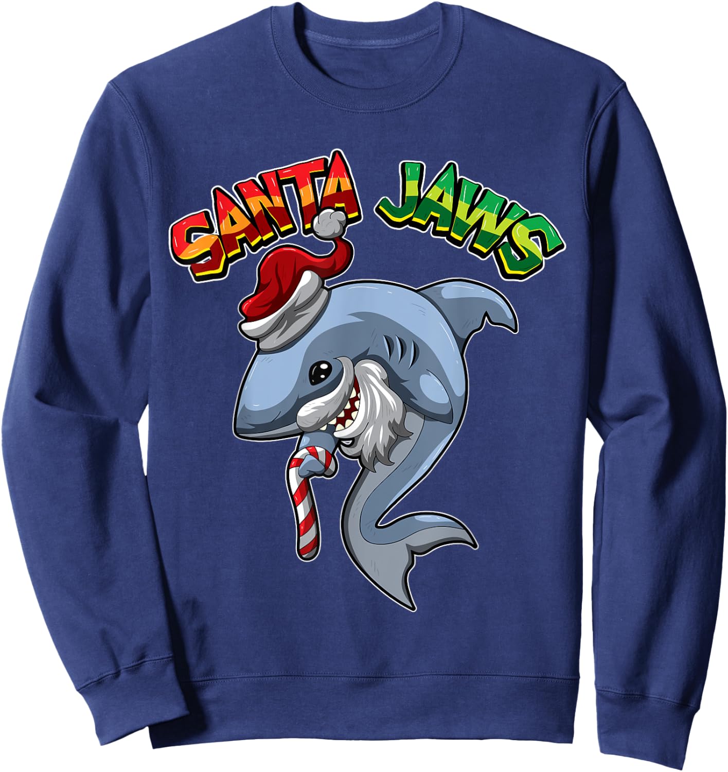 Santa Jaws - Shark Dressed As Santa Claus - Xmas Pun Sweatshirt - Sweatshirt | Navy