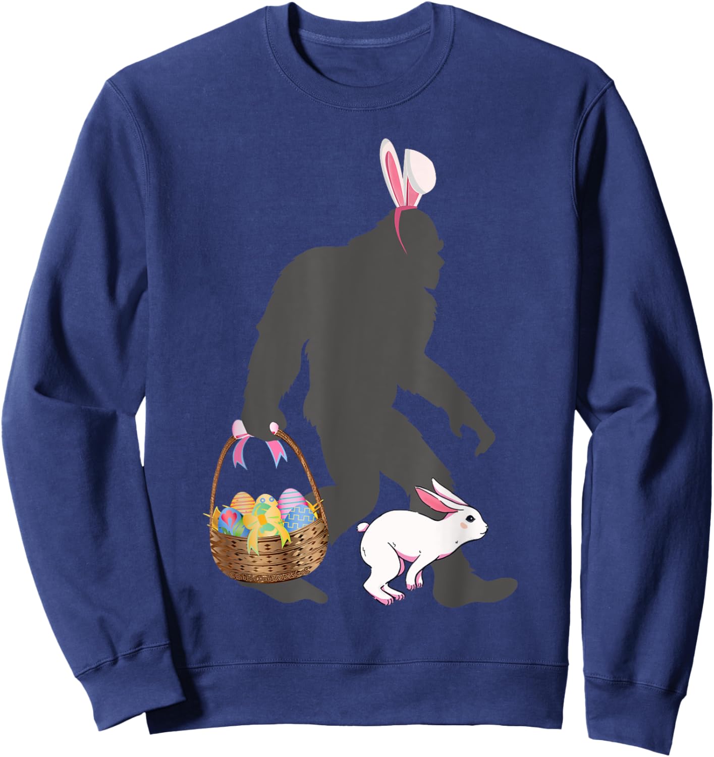 Funny Bigfoot with Easter Basket Bunny Rabbit Easter Bigfoot Sweatshirt - Sweatshirt | Navy