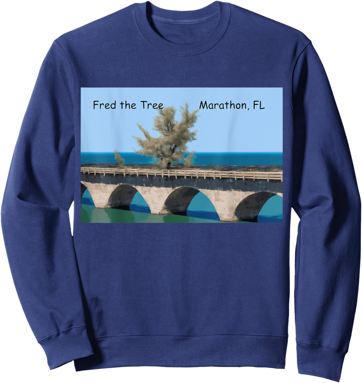 Fred the Tree Florida Keys 7 mile bridge Marathon Sweatshirt - Sweatshirt | Navy