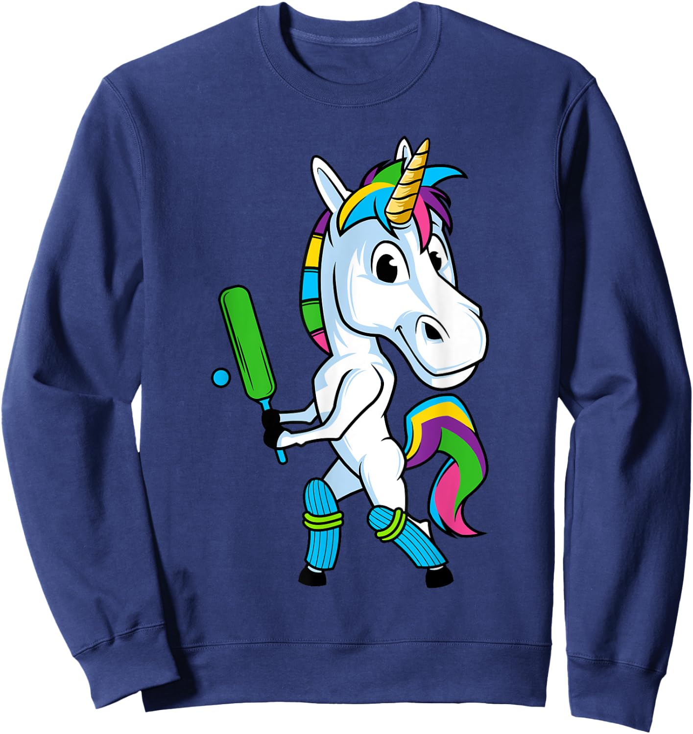 Funny Unicorn Sports Cricket Magical Bat And Ball Game Sweatshirt - Sweatshirt | Navy